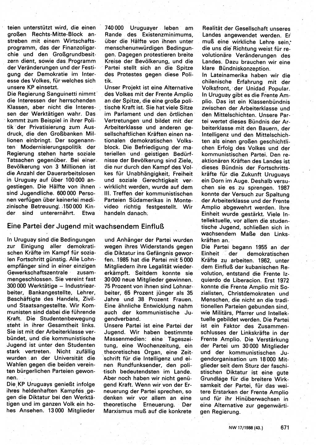 Neuer Weg (NW), Organ des Zentralkomitees (ZK) der SED (Sozialistische Einheitspartei Deutschlands) für Fragen des Parteilebens, 43. Jahrgang [Deutsche Demokratische Republik (DDR)] 1988, Seite 671 (NW ZK SED DDR 1988, S. 671)