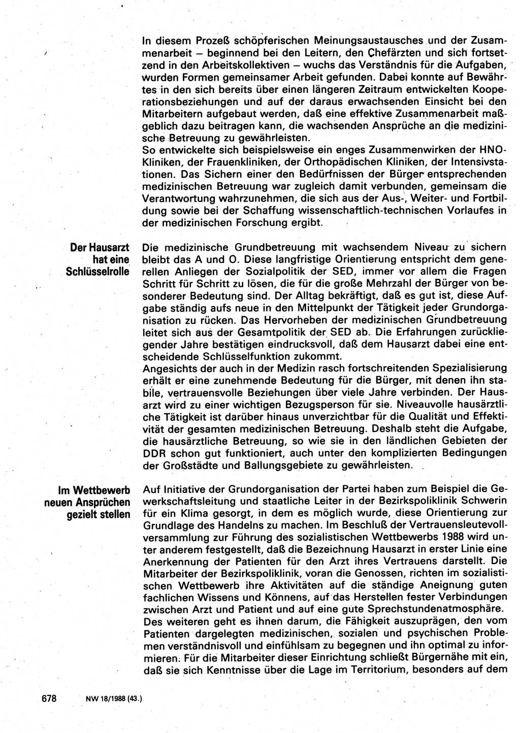 Neuer Weg (NW), Organ des Zentralkomitees (ZK) der SED (Sozialistische Einheitspartei Deutschlands) für Fragen des Parteilebens, 43. Jahrgang [Deutsche Demokratische Republik (DDR)] 1988, Seite 678 (NW ZK SED DDR 1988, S. 678)
