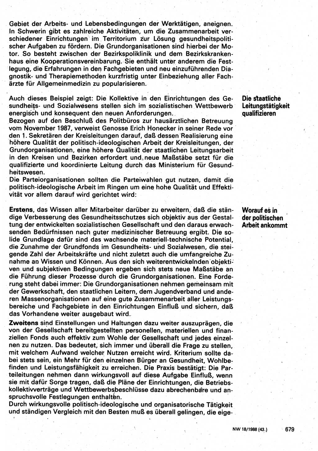 Neuer Weg (NW), Organ des Zentralkomitees (ZK) der SED (Sozialistische Einheitspartei Deutschlands) für Fragen des Parteilebens, 43. Jahrgang [Deutsche Demokratische Republik (DDR)] 1988, Seite 679 (NW ZK SED DDR 1988, S. 679)