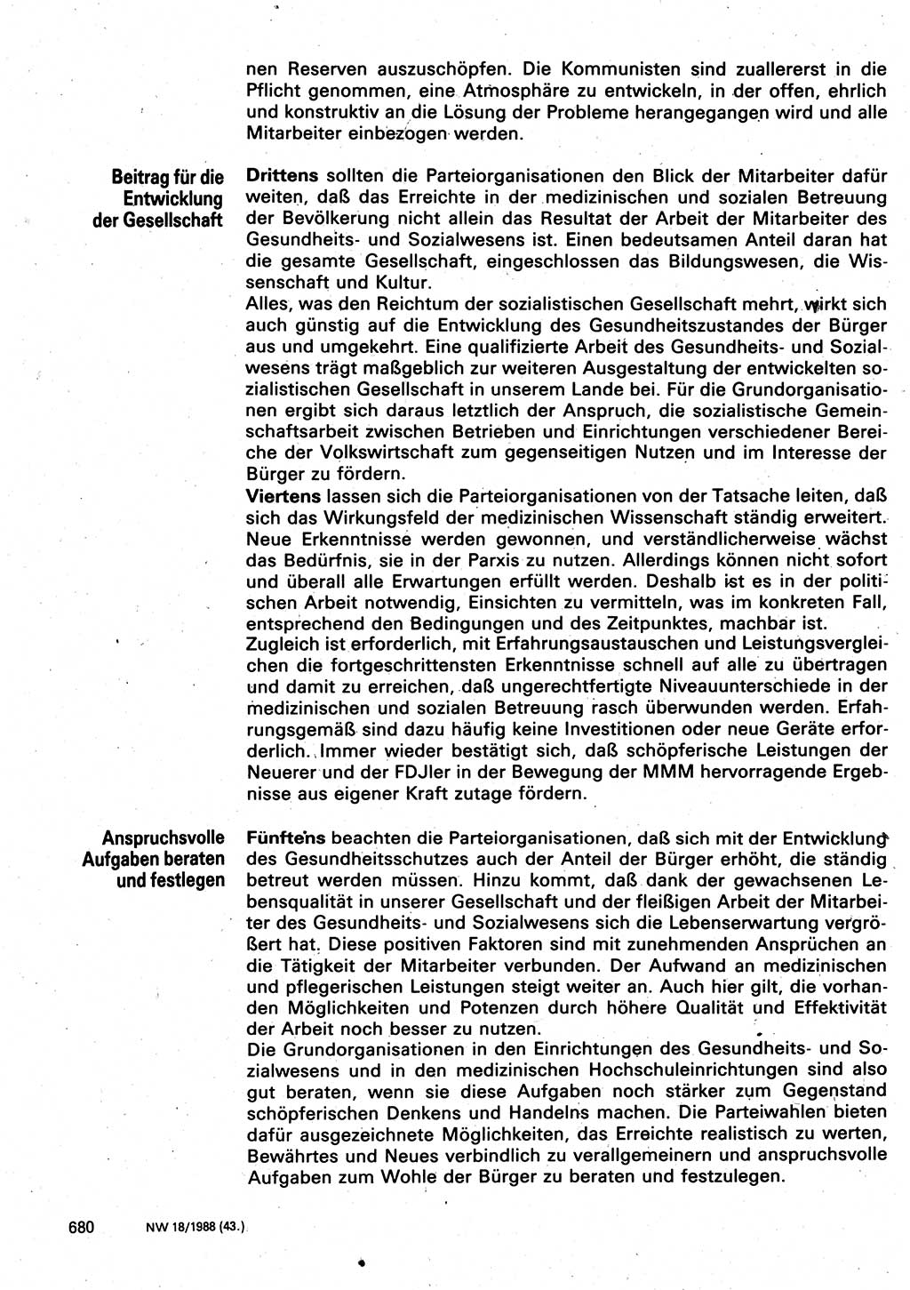 Neuer Weg (NW), Organ des Zentralkomitees (ZK) der SED (Sozialistische Einheitspartei Deutschlands) für Fragen des Parteilebens, 43. Jahrgang [Deutsche Demokratische Republik (DDR)] 1988, Seite 680 (NW ZK SED DDR 1988, S. 680)