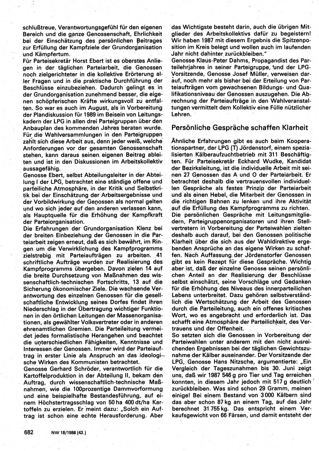 Neuer Weg (NW), Organ des Zentralkomitees (ZK) der SED (Sozialistische Einheitspartei Deutschlands) für Fragen des Parteilebens, 43. Jahrgang [Deutsche Demokratische Republik (DDR)] 1988, Seite 682 (NW ZK SED DDR 1988, S. 682)