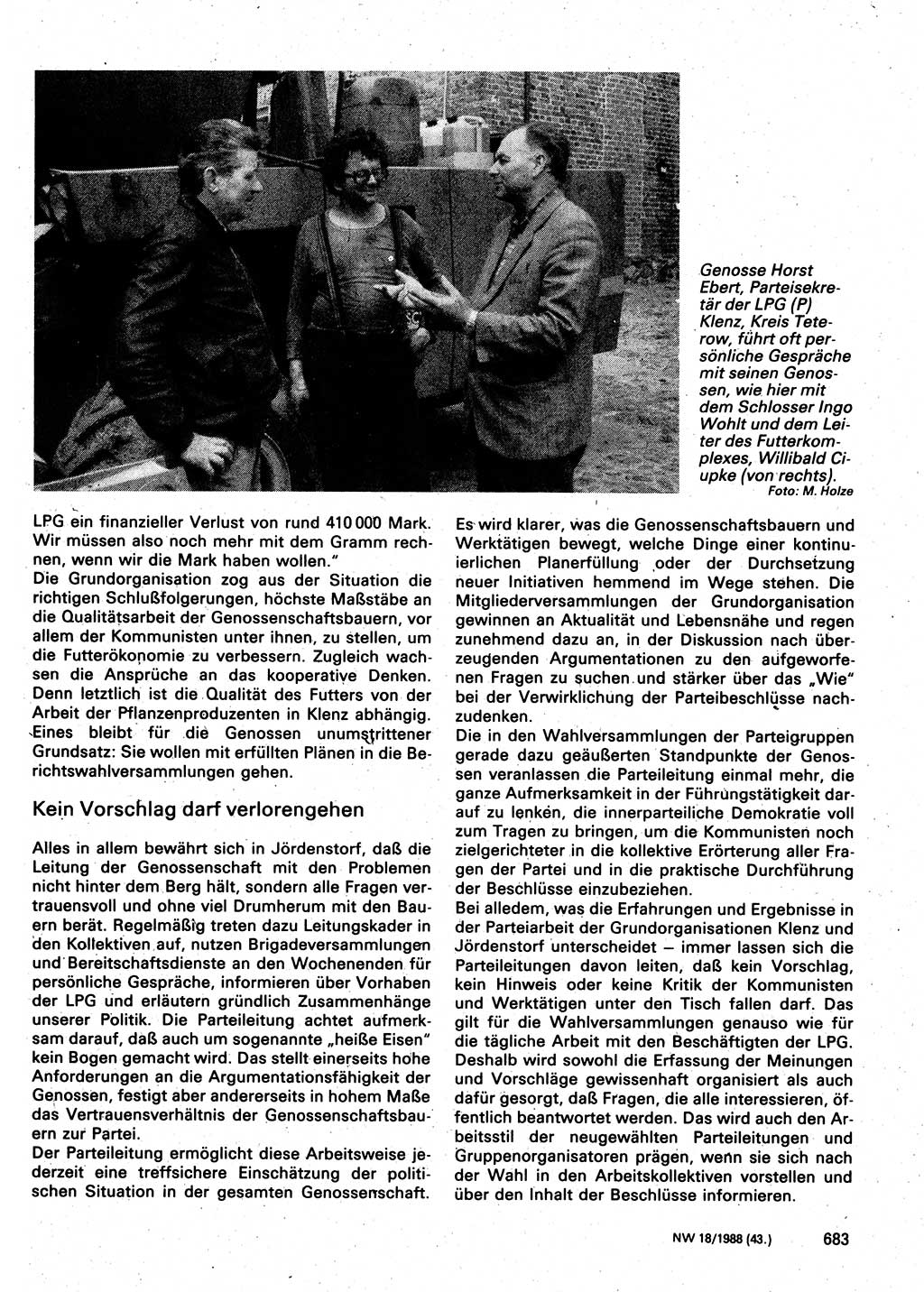 Neuer Weg (NW), Organ des Zentralkomitees (ZK) der SED (Sozialistische Einheitspartei Deutschlands) für Fragen des Parteilebens, 43. Jahrgang [Deutsche Demokratische Republik (DDR)] 1988, Seite 683 (NW ZK SED DDR 1988, S. 683)