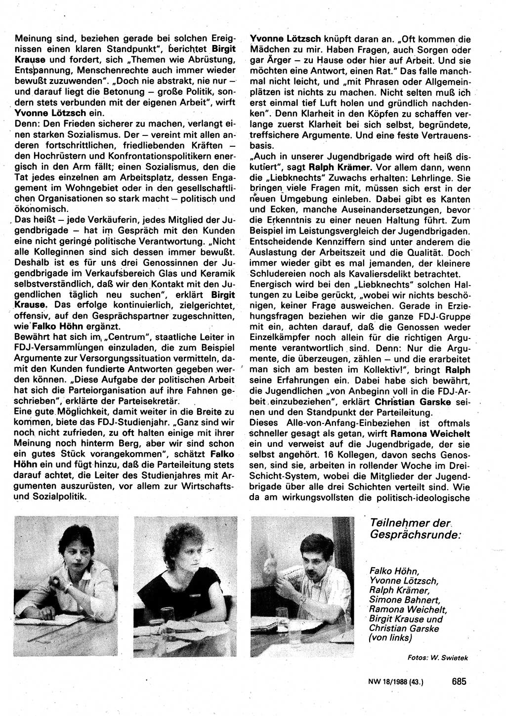 Neuer Weg (NW), Organ des Zentralkomitees (ZK) der SED (Sozialistische Einheitspartei Deutschlands) für Fragen des Parteilebens, 43. Jahrgang [Deutsche Demokratische Republik (DDR)] 1988, Seite 685 (NW ZK SED DDR 1988, S. 685)