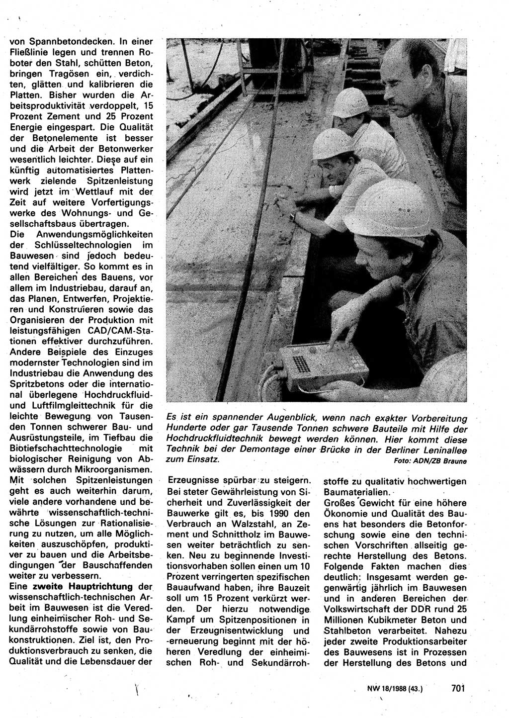 Neuer Weg (NW), Organ des Zentralkomitees (ZK) der SED (Sozialistische Einheitspartei Deutschlands) für Fragen des Parteilebens, 43. Jahrgang [Deutsche Demokratische Republik (DDR)] 1988, Seite 701 (NW ZK SED DDR 1988, S. 701)