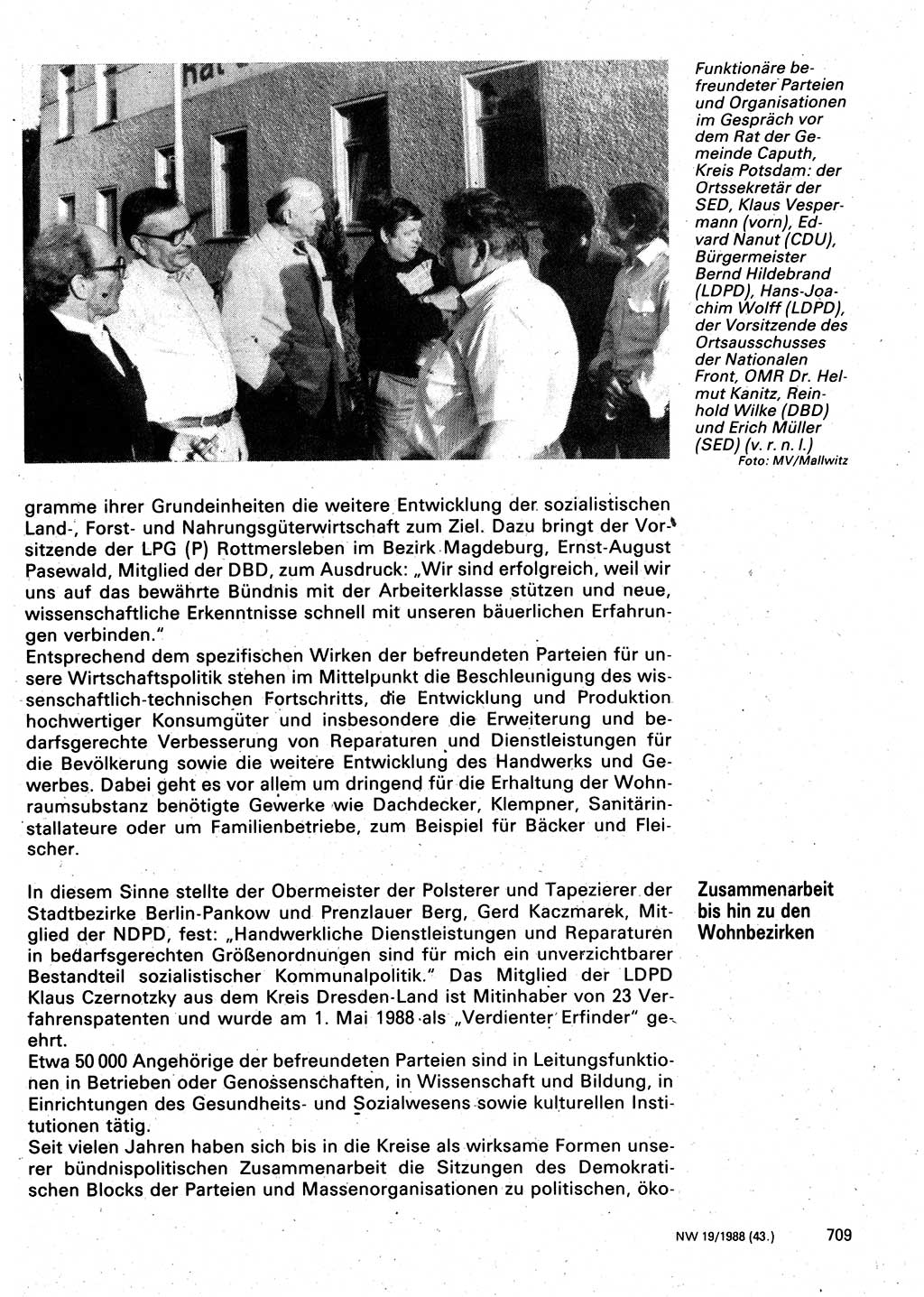Neuer Weg (NW), Organ des Zentralkomitees (ZK) der SED (Sozialistische Einheitspartei Deutschlands) für Fragen des Parteilebens, 43. Jahrgang [Deutsche Demokratische Republik (DDR)] 1988, Seite 709 (NW ZK SED DDR 1988, S. 709)