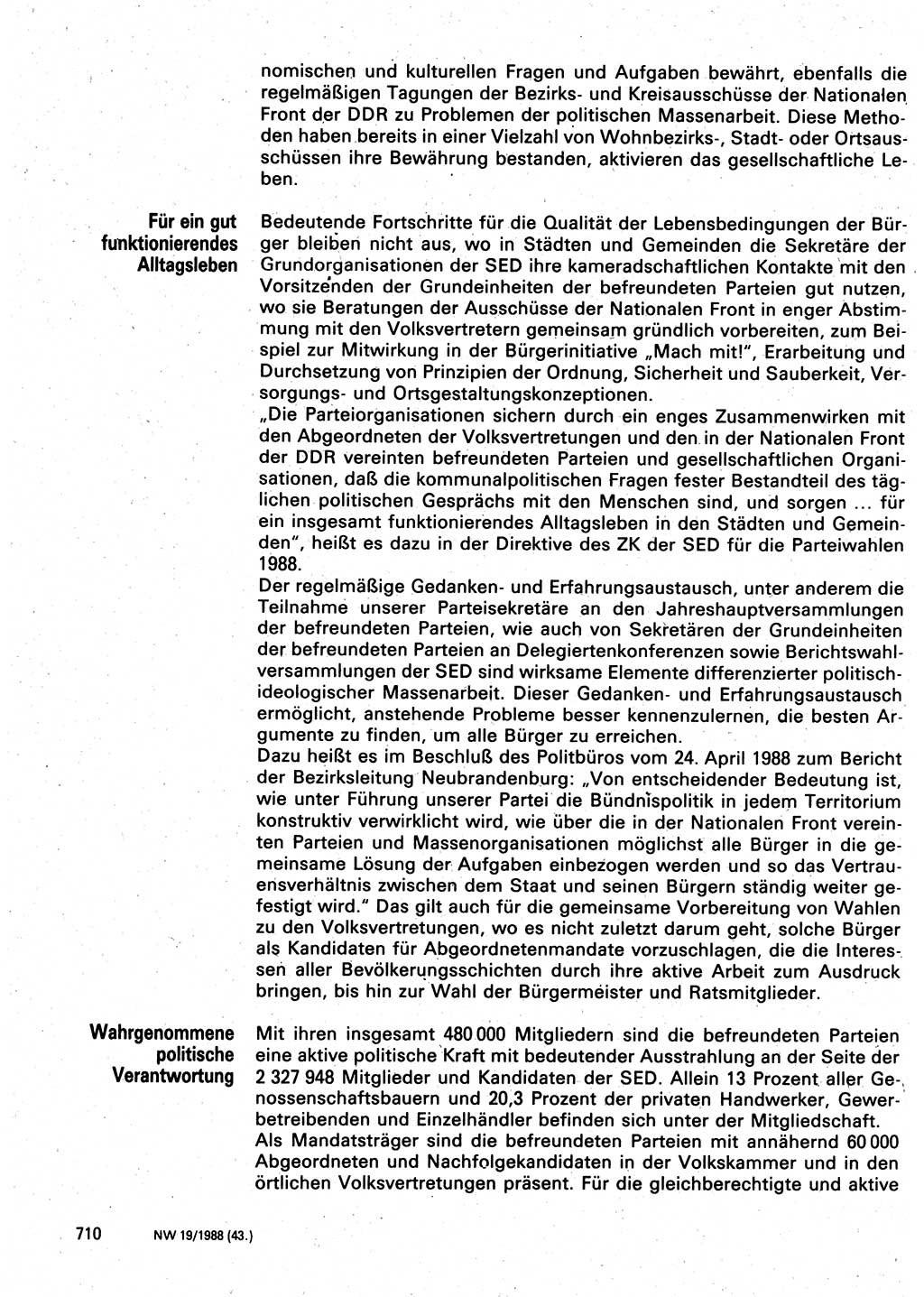 Neuer Weg (NW), Organ des Zentralkomitees (ZK) der SED (Sozialistische Einheitspartei Deutschlands) für Fragen des Parteilebens, 43. Jahrgang [Deutsche Demokratische Republik (DDR)] 1988, Seite 710 (NW ZK SED DDR 1988, S. 710)