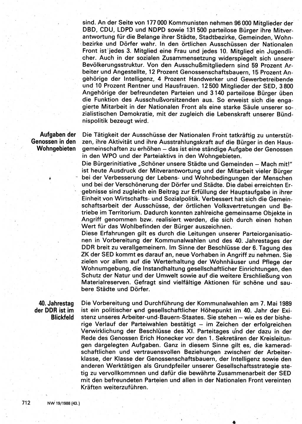 Neuer Weg (NW), Organ des Zentralkomitees (ZK) der SED (Sozialistische Einheitspartei Deutschlands) für Fragen des Parteilebens, 43. Jahrgang [Deutsche Demokratische Republik (DDR)] 1988, Seite 712 (NW ZK SED DDR 1988, S. 712)