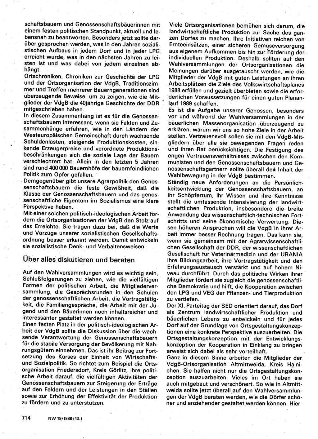 Neuer Weg (NW), Organ des Zentralkomitees (ZK) der SED (Sozialistische Einheitspartei Deutschlands) für Fragen des Parteilebens, 43. Jahrgang [Deutsche Demokratische Republik (DDR)] 1988, Seite 714 (NW ZK SED DDR 1988, S. 714)