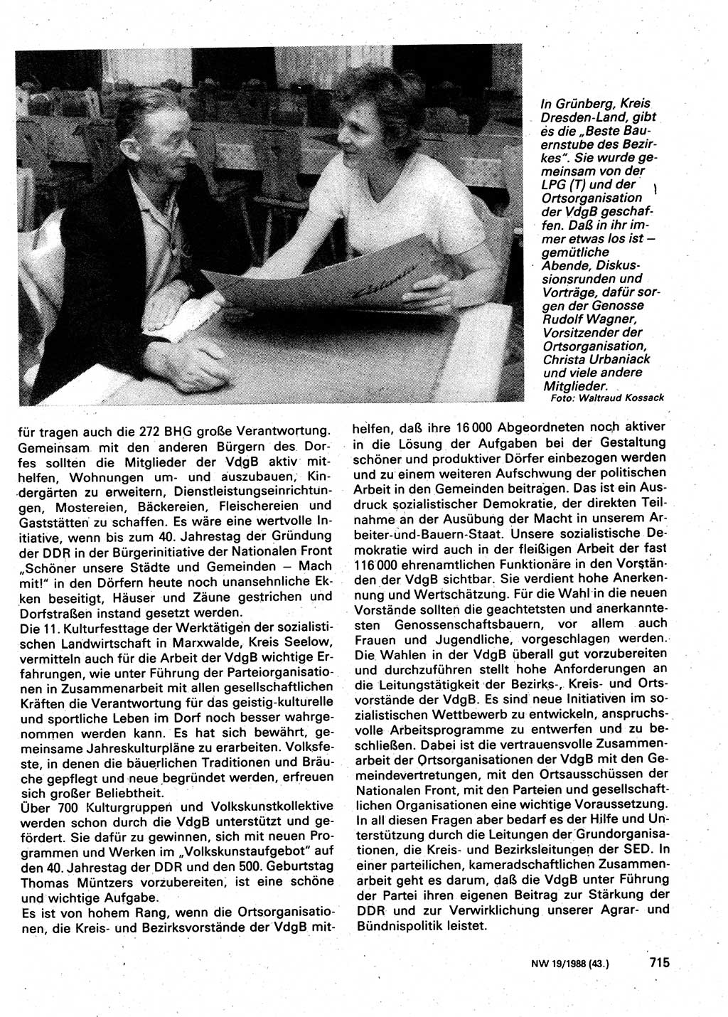 Neuer Weg (NW), Organ des Zentralkomitees (ZK) der SED (Sozialistische Einheitspartei Deutschlands) für Fragen des Parteilebens, 43. Jahrgang [Deutsche Demokratische Republik (DDR)] 1988, Seite 715 (NW ZK SED DDR 1988, S. 715)