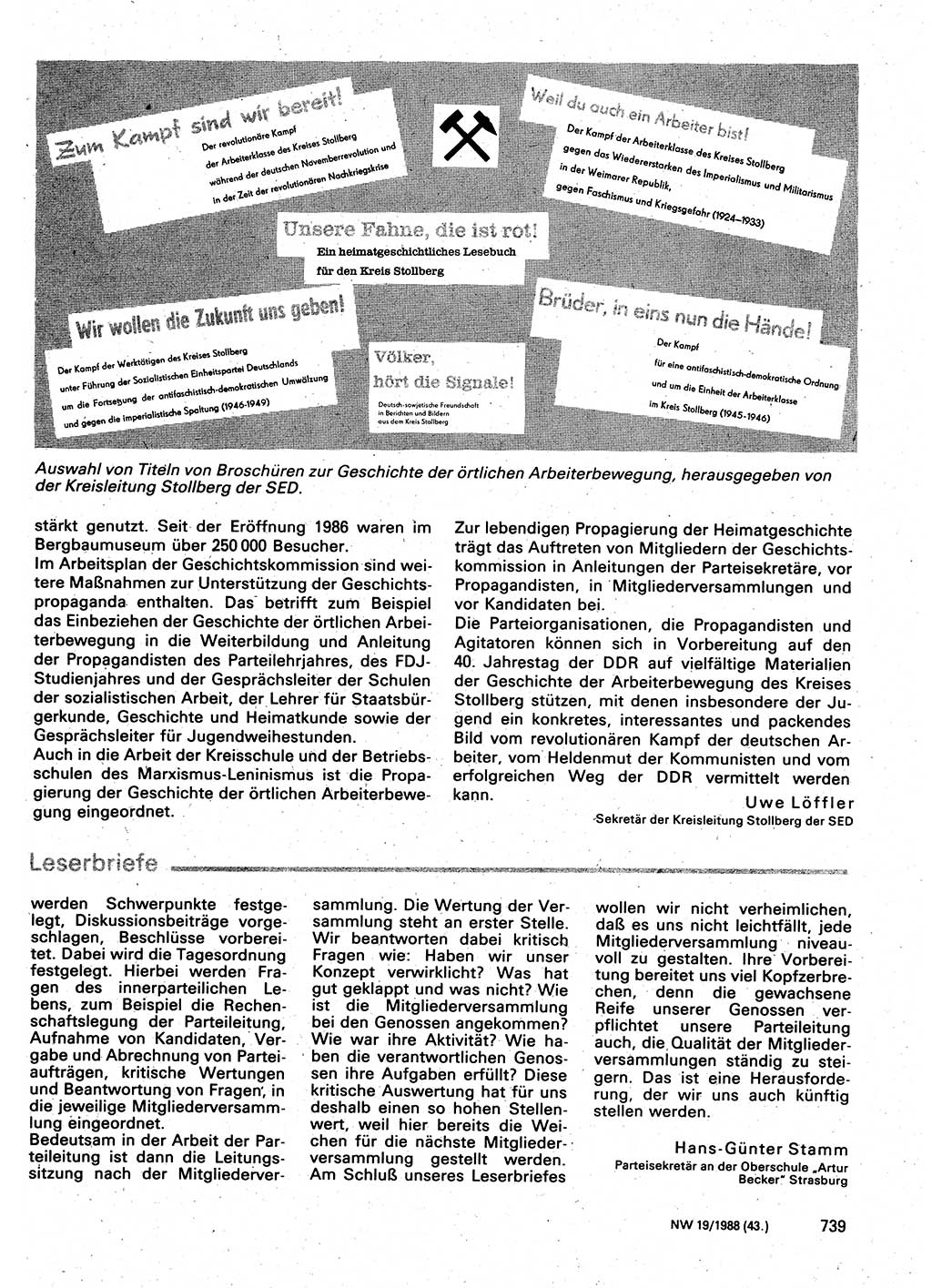 Neuer Weg (NW), Organ des Zentralkomitees (ZK) der SED (Sozialistische Einheitspartei Deutschlands) für Fragen des Parteilebens, 43. Jahrgang [Deutsche Demokratische Republik (DDR)] 1988, Seite 739 (NW ZK SED DDR 1988, S. 739)