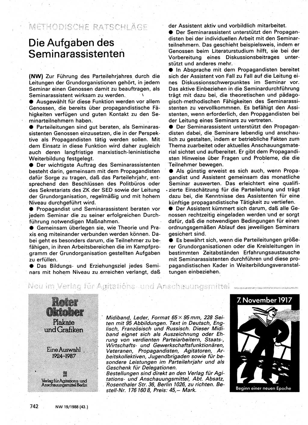 Neuer Weg (NW), Organ des Zentralkomitees (ZK) der SED (Sozialistische Einheitspartei Deutschlands) für Fragen des Parteilebens, 43. Jahrgang [Deutsche Demokratische Republik (DDR)] 1988, Seite 742 (NW ZK SED DDR 1988, S. 742)