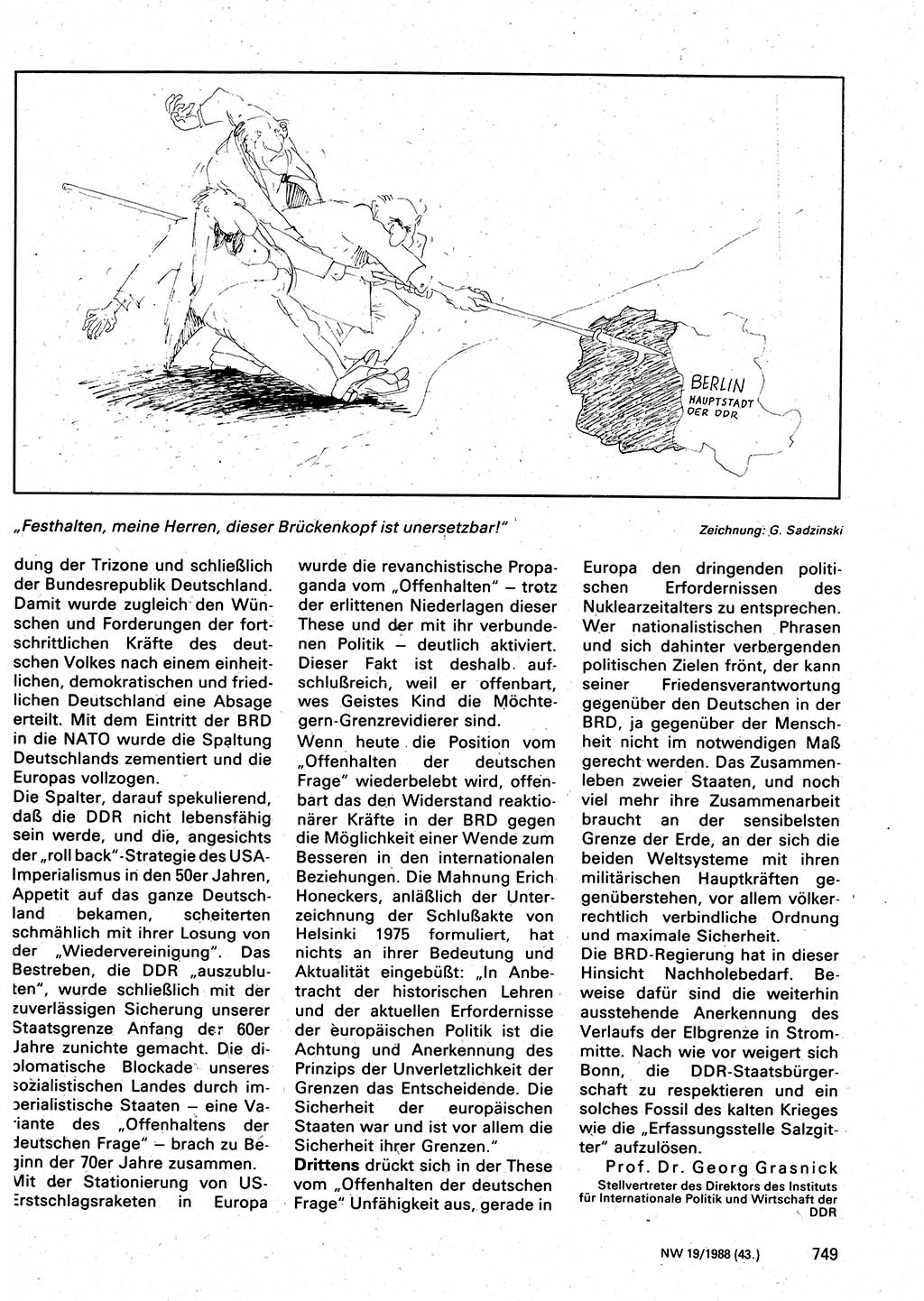 Neuer Weg (NW), Organ des Zentralkomitees (ZK) der SED (Sozialistische Einheitspartei Deutschlands) für Fragen des Parteilebens, 43. Jahrgang [Deutsche Demokratische Republik (DDR)] 1988, Seite 749 (NW ZK SED DDR 1988, S. 749)