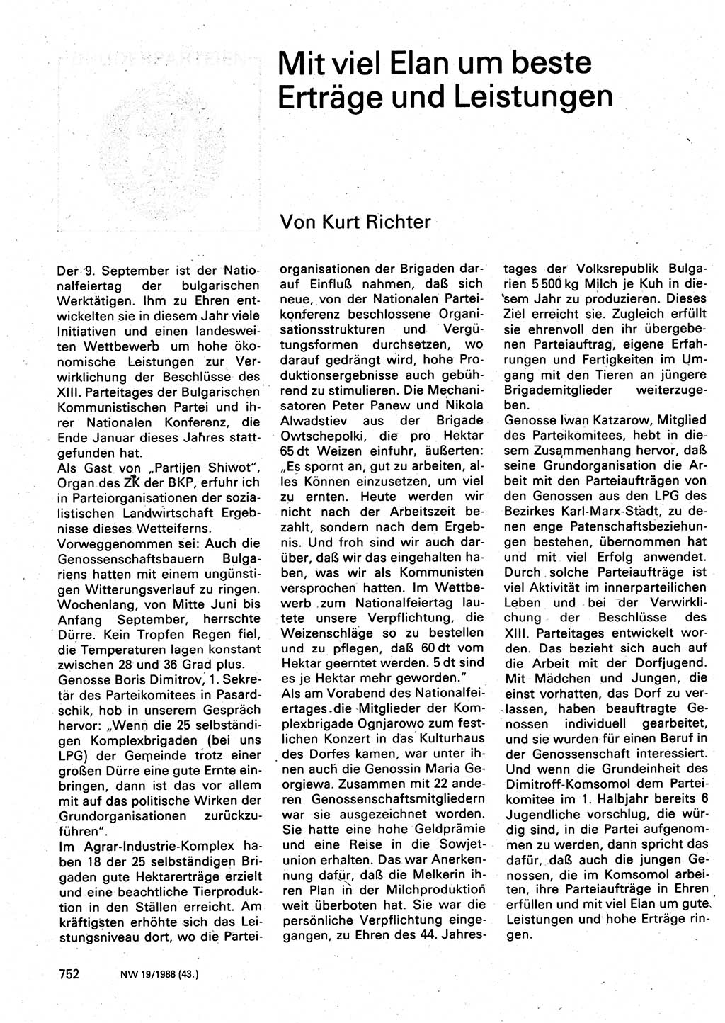 Neuer Weg (NW), Organ des Zentralkomitees (ZK) der SED (Sozialistische Einheitspartei Deutschlands) für Fragen des Parteilebens, 43. Jahrgang [Deutsche Demokratische Republik (DDR)] 1988, Seite 752 (NW ZK SED DDR 1988, S. 752)