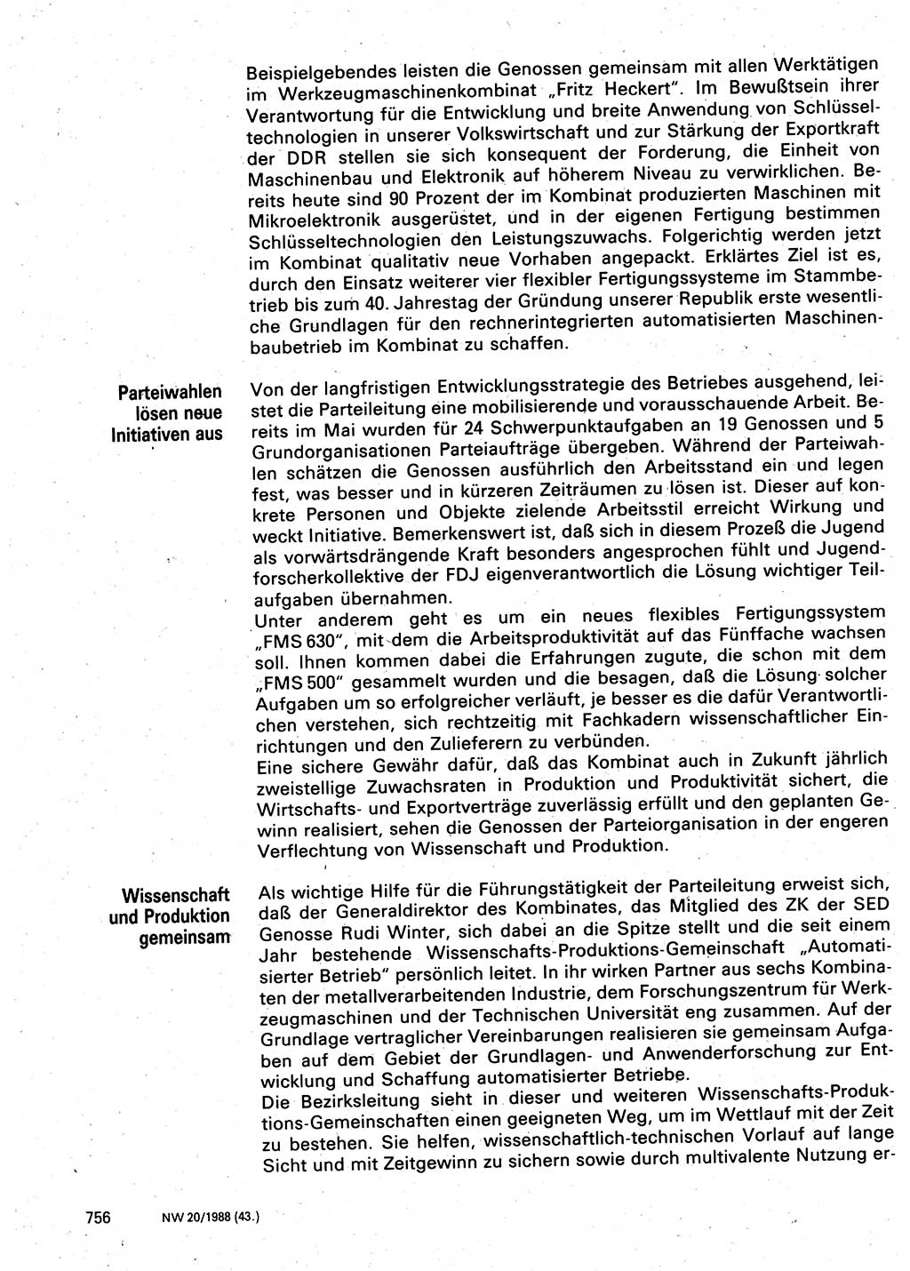 Neuer Weg (NW), Organ des Zentralkomitees (ZK) der SED (Sozialistische Einheitspartei Deutschlands) für Fragen des Parteilebens, 43. Jahrgang [Deutsche Demokratische Republik (DDR)] 1988, Seite 756 (NW ZK SED DDR 1988, S. 756)