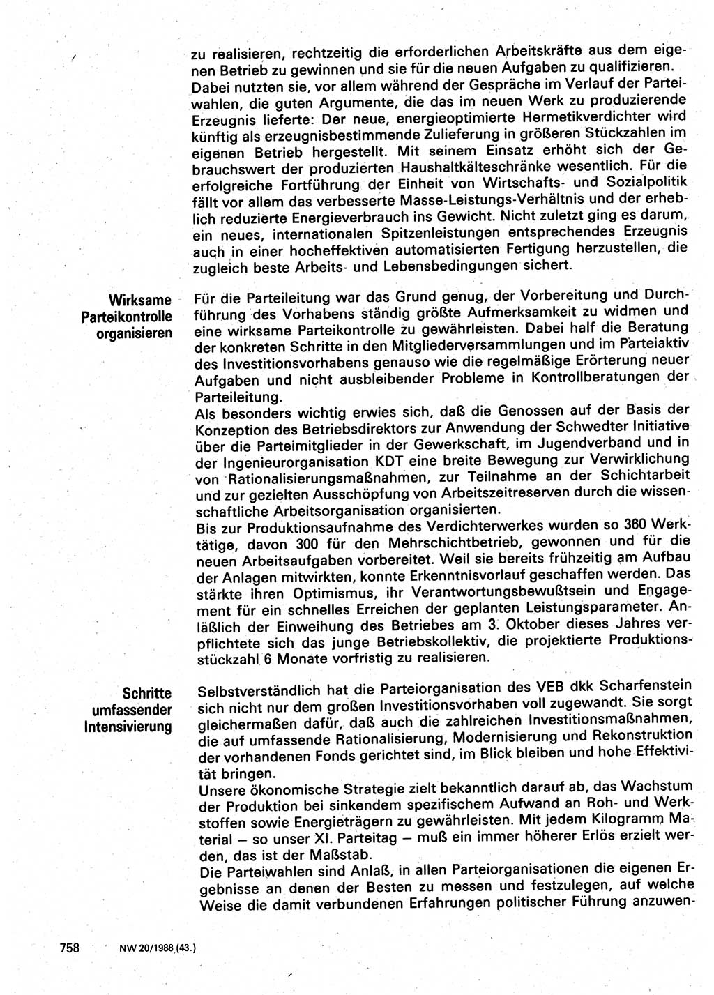 Neuer Weg (NW), Organ des Zentralkomitees (ZK) der SED (Sozialistische Einheitspartei Deutschlands) für Fragen des Parteilebens, 43. Jahrgang [Deutsche Demokratische Republik (DDR)] 1988, Seite 758 (NW ZK SED DDR 1988, S. 758)