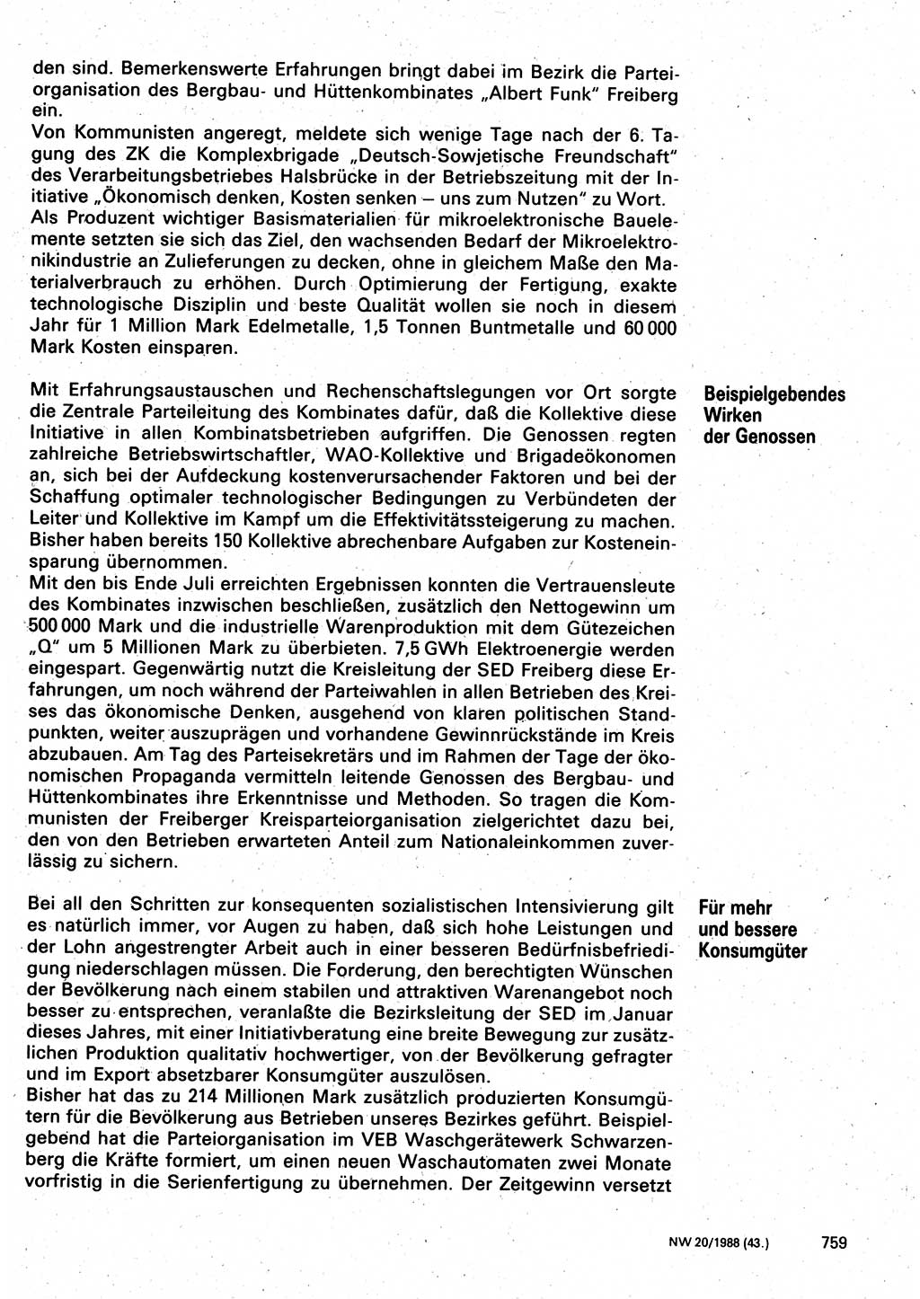Neuer Weg (NW), Organ des Zentralkomitees (ZK) der SED (Sozialistische Einheitspartei Deutschlands) für Fragen des Parteilebens, 43. Jahrgang [Deutsche Demokratische Republik (DDR)] 1988, Seite 759 (NW ZK SED DDR 1988, S. 759)