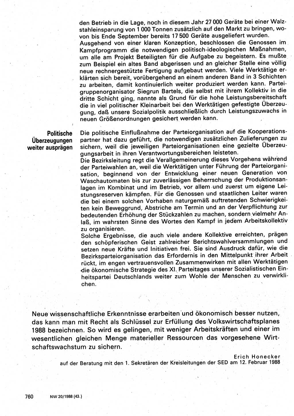 Neuer Weg (NW), Organ des Zentralkomitees (ZK) der SED (Sozialistische Einheitspartei Deutschlands) für Fragen des Parteilebens, 43. Jahrgang [Deutsche Demokratische Republik (DDR)] 1988, Seite 760 (NW ZK SED DDR 1988, S. 760)