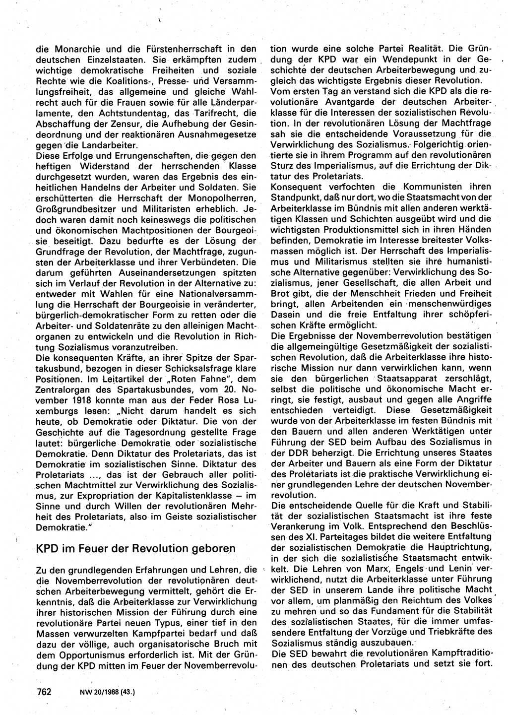 Neuer Weg (NW), Organ des Zentralkomitees (ZK) der SED (Sozialistische Einheitspartei Deutschlands) für Fragen des Parteilebens, 43. Jahrgang [Deutsche Demokratische Republik (DDR)] 1988, Seite 762 (NW ZK SED DDR 1988, S. 762)