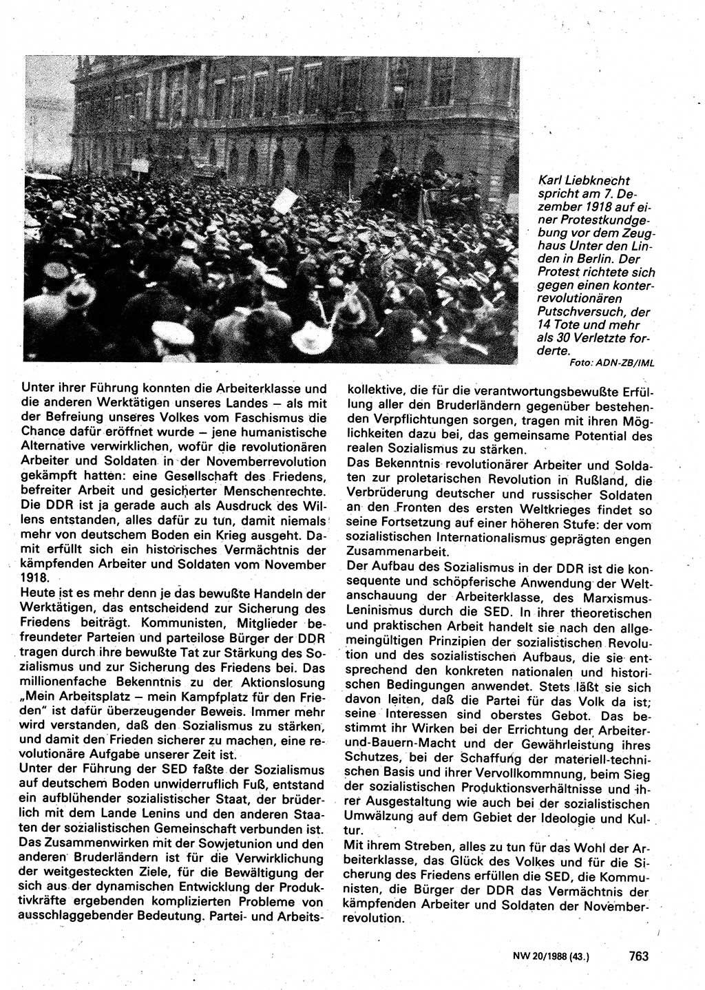 Neuer Weg (NW), Organ des Zentralkomitees (ZK) der SED (Sozialistische Einheitspartei Deutschlands) für Fragen des Parteilebens, 43. Jahrgang [Deutsche Demokratische Republik (DDR)] 1988, Seite 763 (NW ZK SED DDR 1988, S. 763)