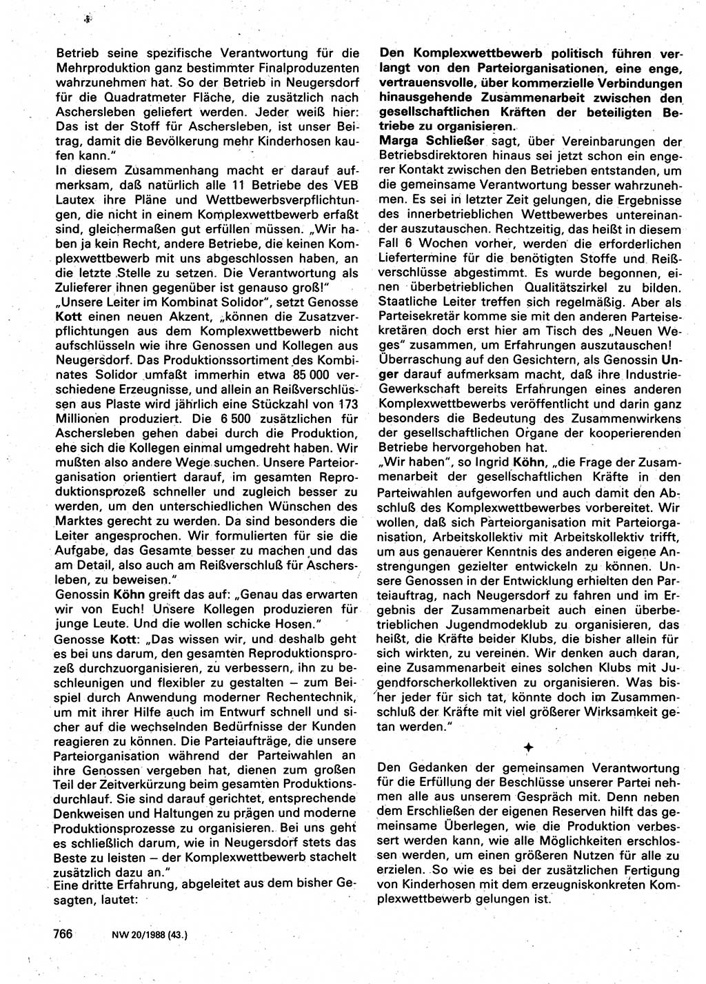 Neuer Weg (NW), Organ des Zentralkomitees (ZK) der SED (Sozialistische Einheitspartei Deutschlands) für Fragen des Parteilebens, 43. Jahrgang [Deutsche Demokratische Republik (DDR)] 1988, Seite 766 (NW ZK SED DDR 1988, S. 766)