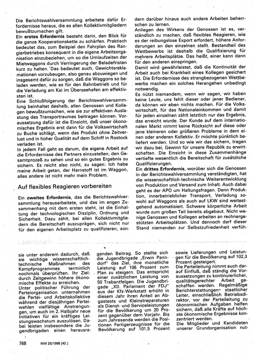 Neuer Weg (NW), Organ des Zentralkomitees (ZK) der SED (Sozialistische Einheitspartei Deutschlands) für Fragen des Parteilebens, 43. Jahrgang [Deutsche Demokratische Republik (DDR)] 1988, Seite 768 (NW ZK SED DDR 1988, S. 768)