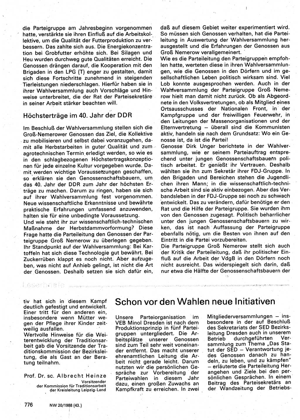 Neuer Weg (NW), Organ des Zentralkomitees (ZK) der SED (Sozialistische Einheitspartei Deutschlands) für Fragen des Parteilebens, 43. Jahrgang [Deutsche Demokratische Republik (DDR)] 1988, Seite 776 (NW ZK SED DDR 1988, S. 776)