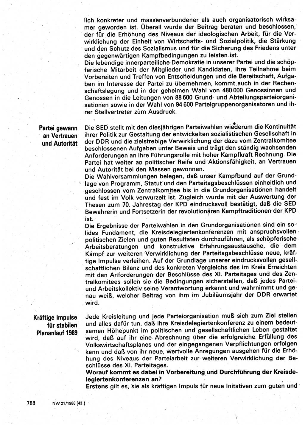 Neuer Weg (NW), Organ des Zentralkomitees (ZK) der SED (Sozialistische Einheitspartei Deutschlands) für Fragen des Parteilebens, 43. Jahrgang [Deutsche Demokratische Republik (DDR)] 1988, Seite 788 (NW ZK SED DDR 1988, S. 788)