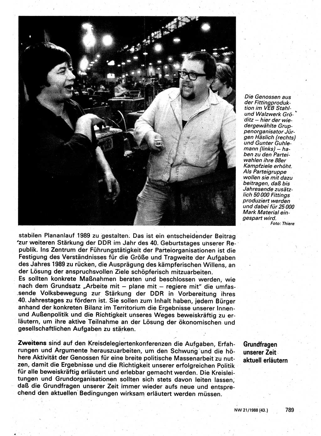 Neuer Weg (NW), Organ des Zentralkomitees (ZK) der SED (Sozialistische Einheitspartei Deutschlands) für Fragen des Parteilebens, 43. Jahrgang [Deutsche Demokratische Republik (DDR)] 1988, Seite 789 (NW ZK SED DDR 1988, S. 789)