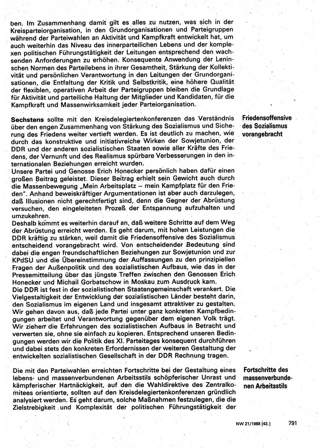 Neuer Weg (NW), Organ des Zentralkomitees (ZK) der SED (Sozialistische Einheitspartei Deutschlands) für Fragen des Parteilebens, 43. Jahrgang [Deutsche Demokratische Republik (DDR)] 1988, Seite 791 (NW ZK SED DDR 1988, S. 791)