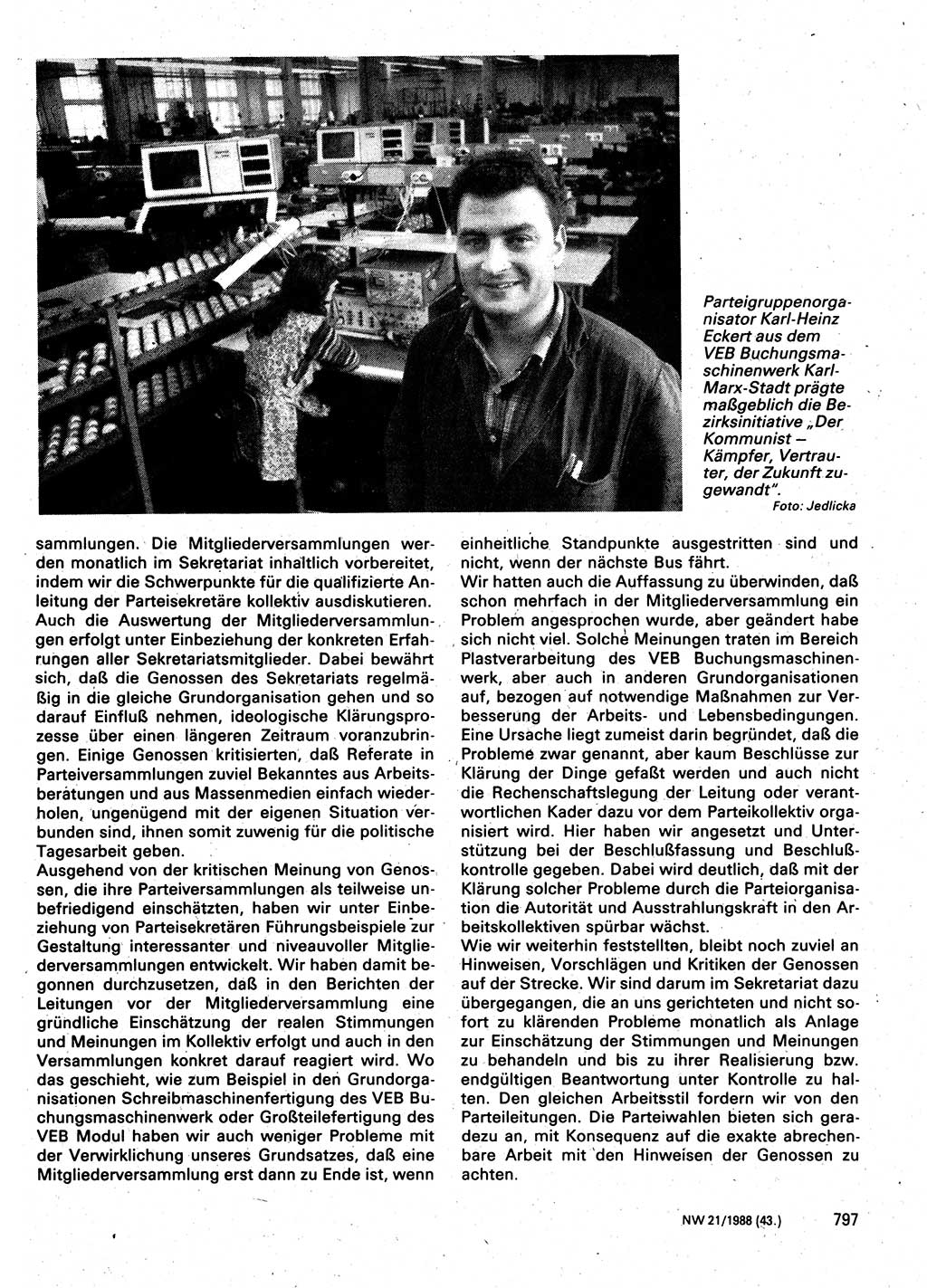 Neuer Weg (NW), Organ des Zentralkomitees (ZK) der SED (Sozialistische Einheitspartei Deutschlands) für Fragen des Parteilebens, 43. Jahrgang [Deutsche Demokratische Republik (DDR)] 1988, Seite 797 (NW ZK SED DDR 1988, S. 797)