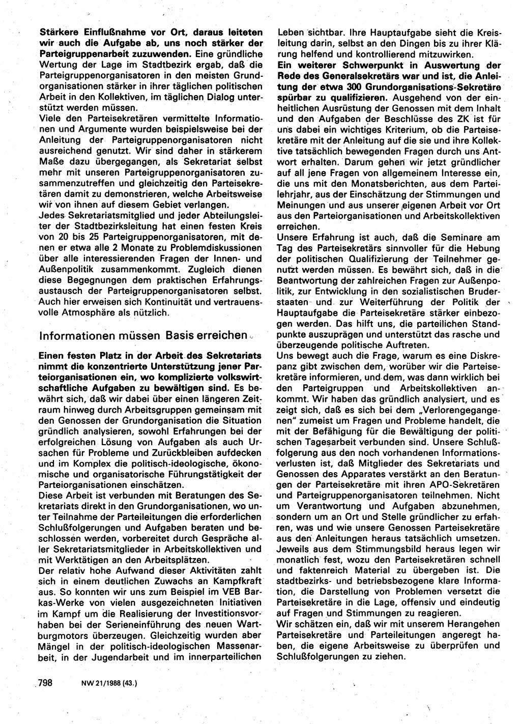 Neuer Weg (NW), Organ des Zentralkomitees (ZK) der SED (Sozialistische Einheitspartei Deutschlands) für Fragen des Parteilebens, 43. Jahrgang [Deutsche Demokratische Republik (DDR)] 1988, Seite 798 (NW ZK SED DDR 1988, S. 798)