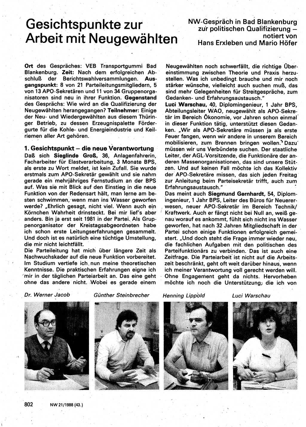 Neuer Weg (NW), Organ des Zentralkomitees (ZK) der SED (Sozialistische Einheitspartei Deutschlands) für Fragen des Parteilebens, 43. Jahrgang [Deutsche Demokratische Republik (DDR)] 1988, Seite 802 (NW ZK SED DDR 1988, S. 802)