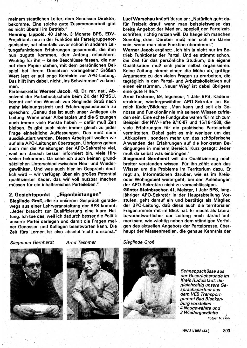 Neuer Weg (NW), Organ des Zentralkomitees (ZK) der SED (Sozialistische Einheitspartei Deutschlands) für Fragen des Parteilebens, 43. Jahrgang [Deutsche Demokratische Republik (DDR)] 1988, Seite 803 (NW ZK SED DDR 1988, S. 803)