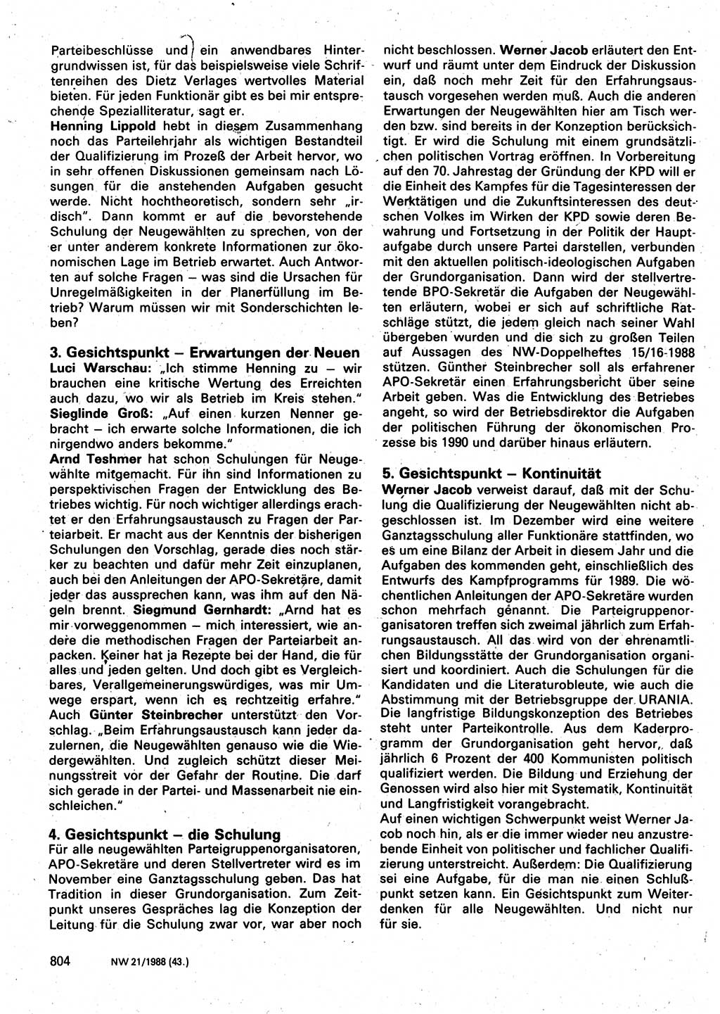 Neuer Weg (NW), Organ des Zentralkomitees (ZK) der SED (Sozialistische Einheitspartei Deutschlands) für Fragen des Parteilebens, 43. Jahrgang [Deutsche Demokratische Republik (DDR)] 1988, Seite 804 (NW ZK SED DDR 1988, S. 804)