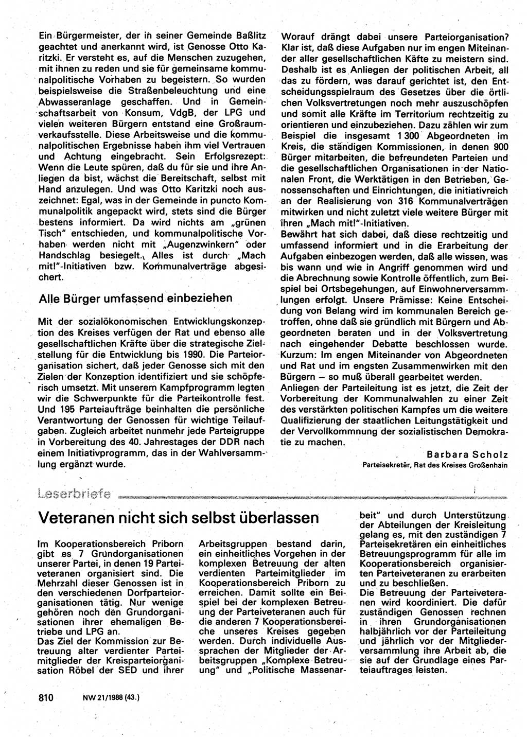 Neuer Weg (NW), Organ des Zentralkomitees (ZK) der SED (Sozialistische Einheitspartei Deutschlands) für Fragen des Parteilebens, 43. Jahrgang [Deutsche Demokratische Republik (DDR)] 1988, Seite 810 (NW ZK SED DDR 1988, S. 810)