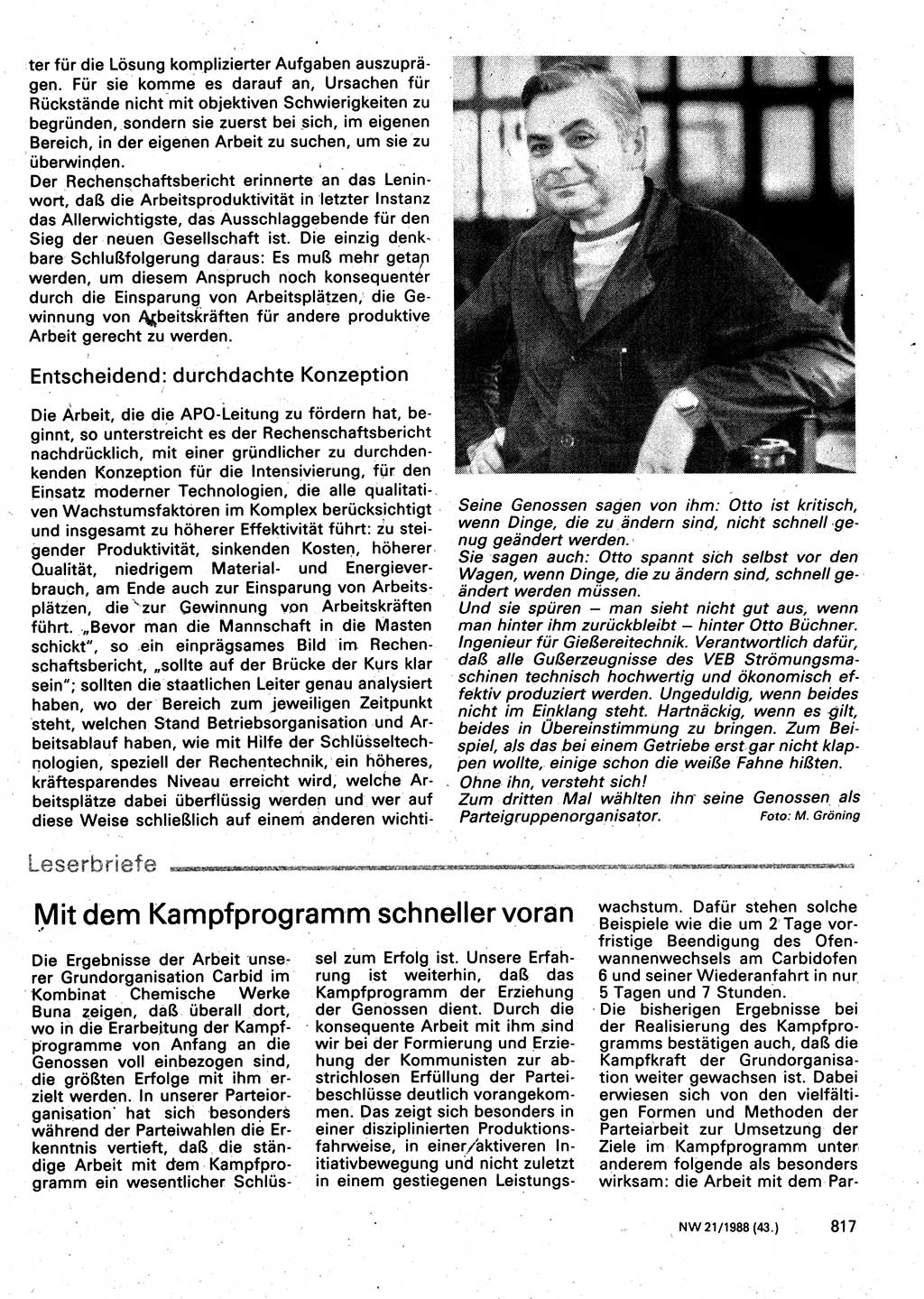 Neuer Weg (NW), Organ des Zentralkomitees (ZK) der SED (Sozialistische Einheitspartei Deutschlands) für Fragen des Parteilebens, 43. Jahrgang [Deutsche Demokratische Republik (DDR)] 1988, Seite 817 (NW ZK SED DDR 1988, S. 817)