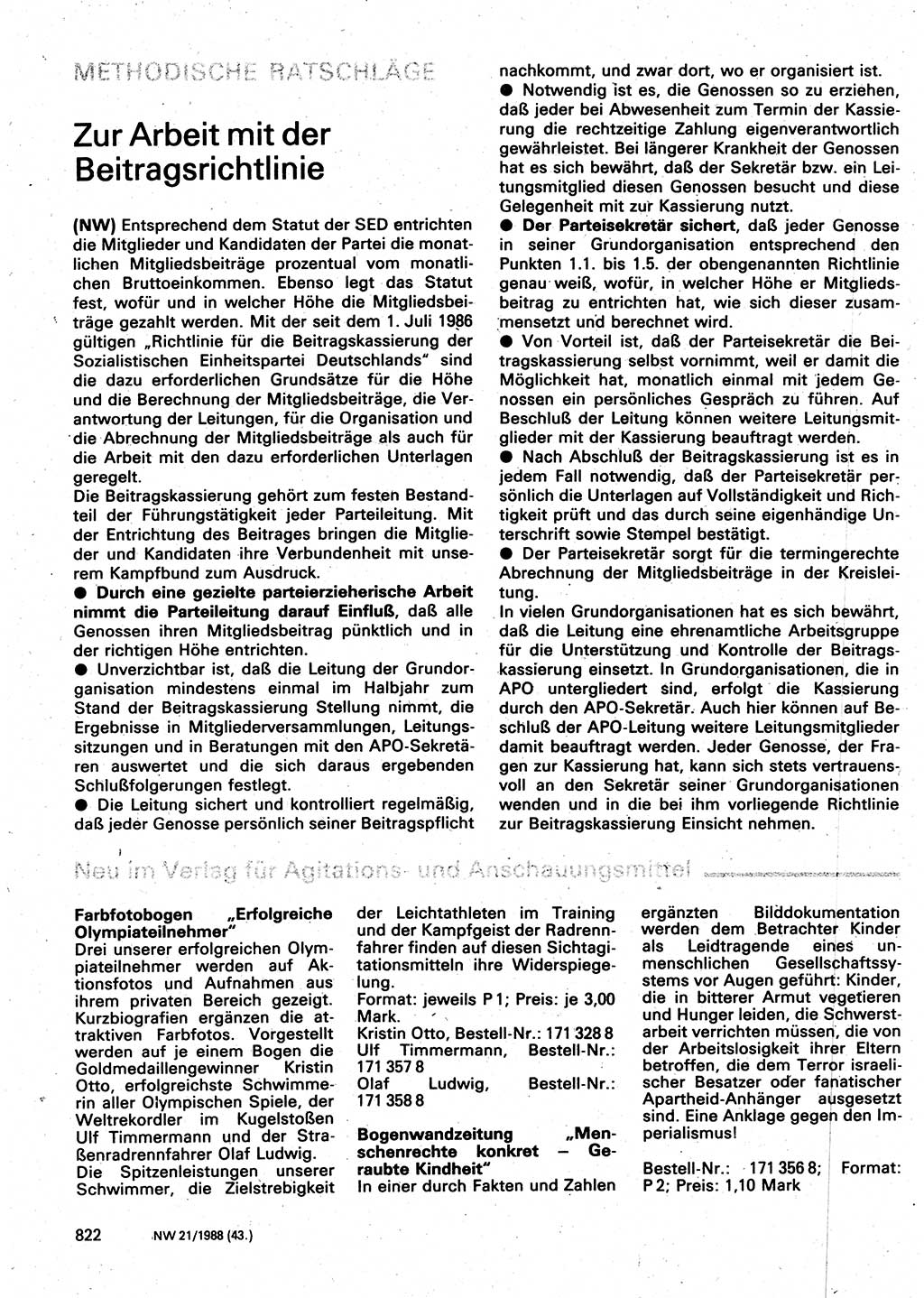 Neuer Weg (NW), Organ des Zentralkomitees (ZK) der SED (Sozialistische Einheitspartei Deutschlands) für Fragen des Parteilebens, 43. Jahrgang [Deutsche Demokratische Republik (DDR)] 1988, Seite 822 (NW ZK SED DDR 1988, S. 822)