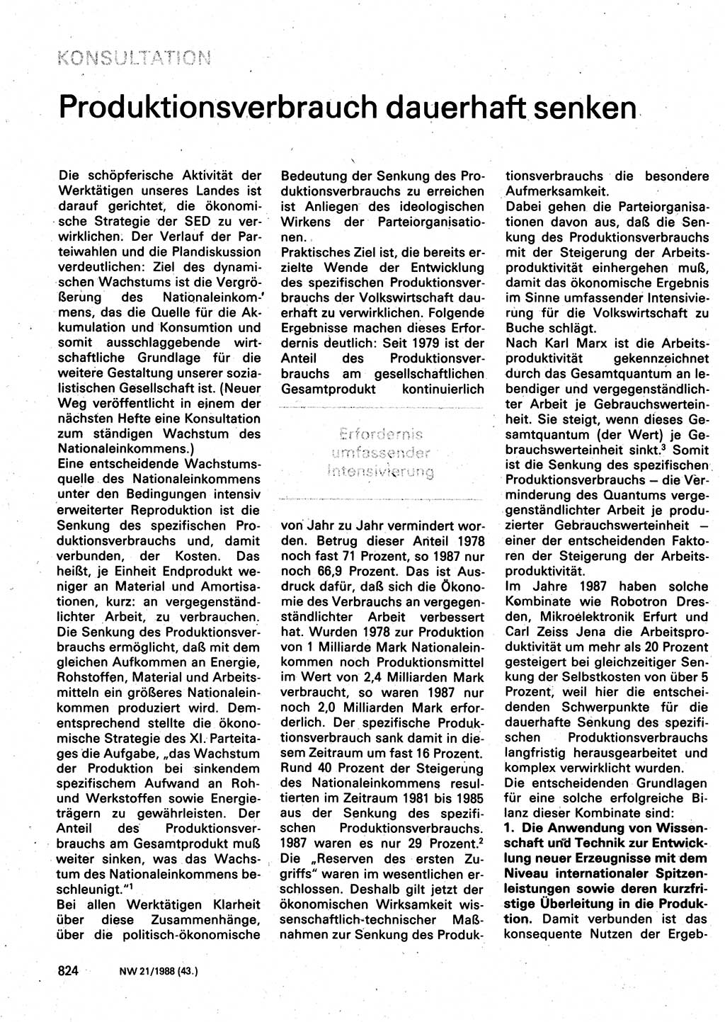 Neuer Weg (NW), Organ des Zentralkomitees (ZK) der SED (Sozialistische Einheitspartei Deutschlands) für Fragen des Parteilebens, 43. Jahrgang [Deutsche Demokratische Republik (DDR)] 1988, Seite 824 (NW ZK SED DDR 1988, S. 824)