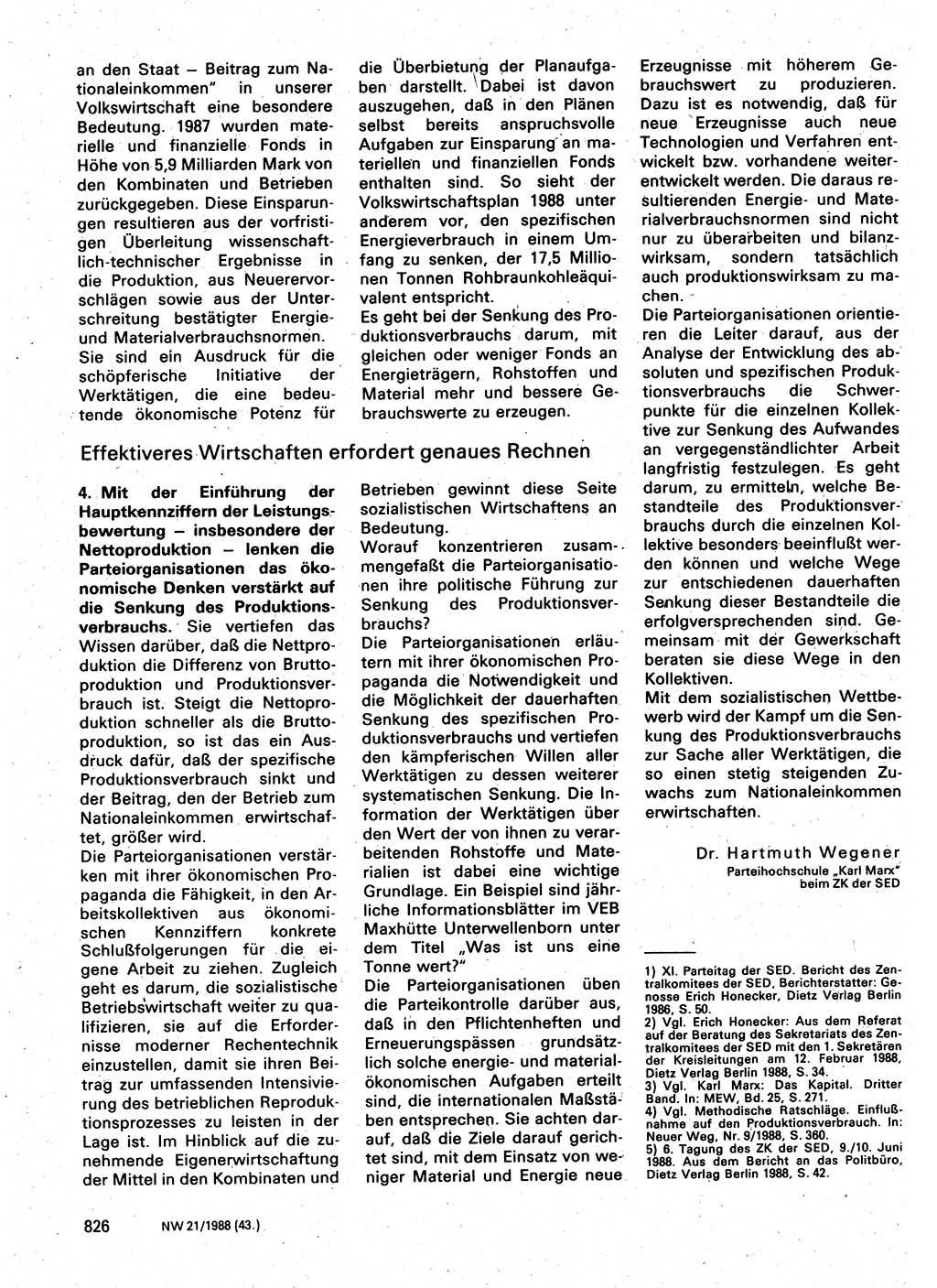 Neuer Weg (NW), Organ des Zentralkomitees (ZK) der SED (Sozialistische Einheitspartei Deutschlands) für Fragen des Parteilebens, 43. Jahrgang [Deutsche Demokratische Republik (DDR)] 1988, Seite 826 (NW ZK SED DDR 1988, S. 826)