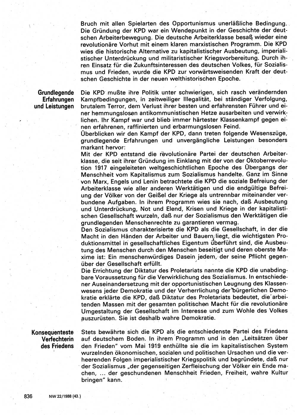 Neuer Weg (NW), Organ des Zentralkomitees (ZK) der SED (Sozialistische Einheitspartei Deutschlands) für Fragen des Parteilebens, 43. Jahrgang [Deutsche Demokratische Republik (DDR)] 1988, Seite 836 (NW ZK SED DDR 1988, S. 836)