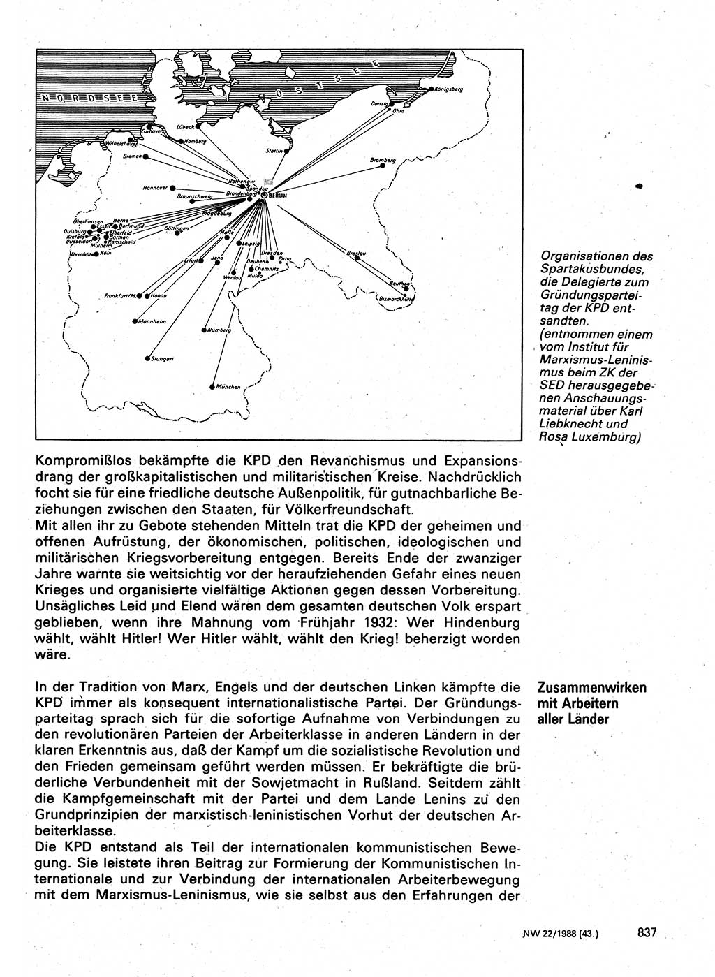 Neuer Weg (NW), Organ des Zentralkomitees (ZK) der SED (Sozialistische Einheitspartei Deutschlands) für Fragen des Parteilebens, 43. Jahrgang [Deutsche Demokratische Republik (DDR)] 1988, Seite 837 (NW ZK SED DDR 1988, S. 837)