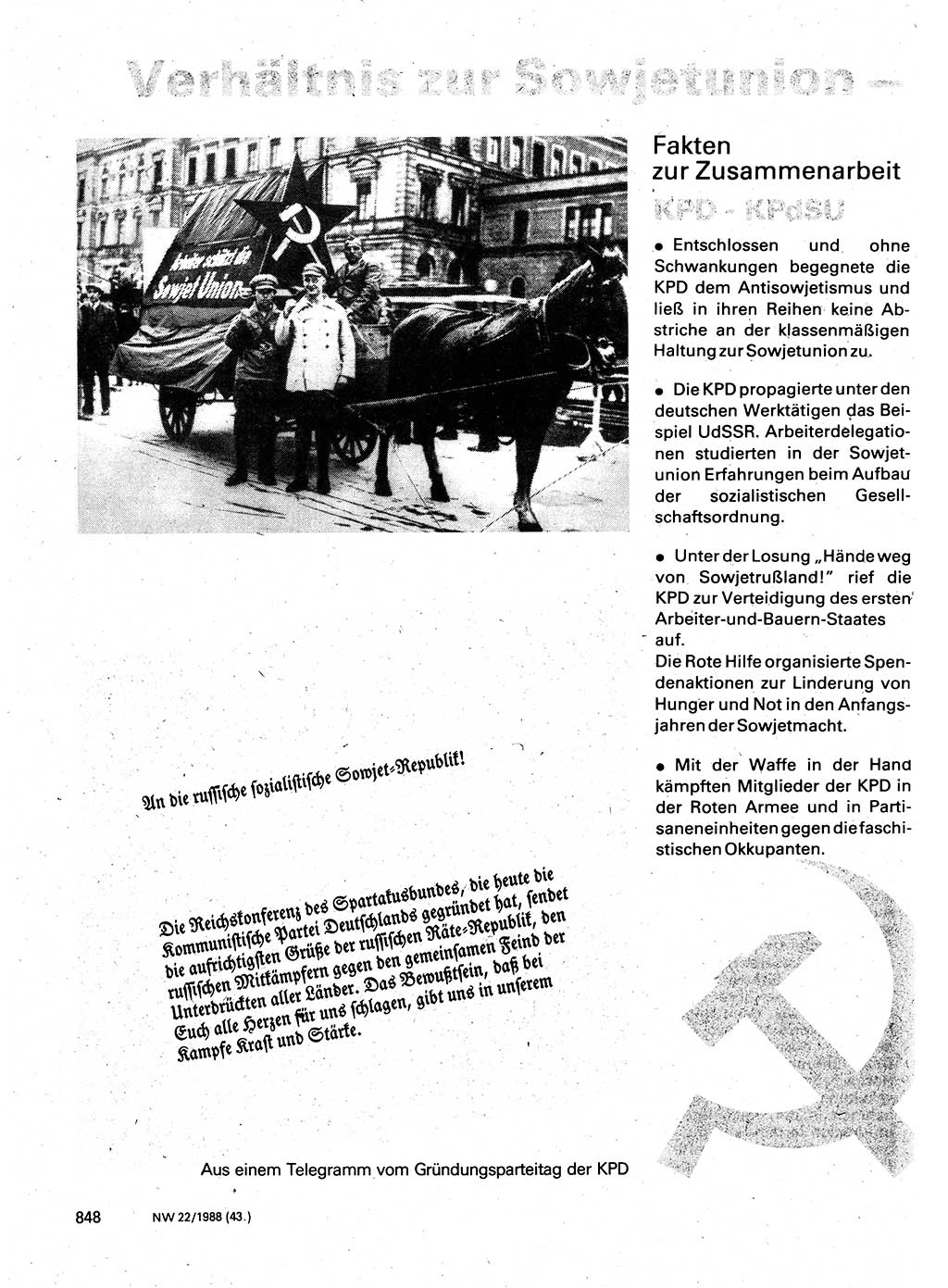 Neuer Weg (NW), Organ des Zentralkomitees (ZK) der SED (Sozialistische Einheitspartei Deutschlands) für Fragen des Parteilebens, 43. Jahrgang [Deutsche Demokratische Republik (DDR)] 1988, Seite 848 (NW ZK SED DDR 1988, S. 848)