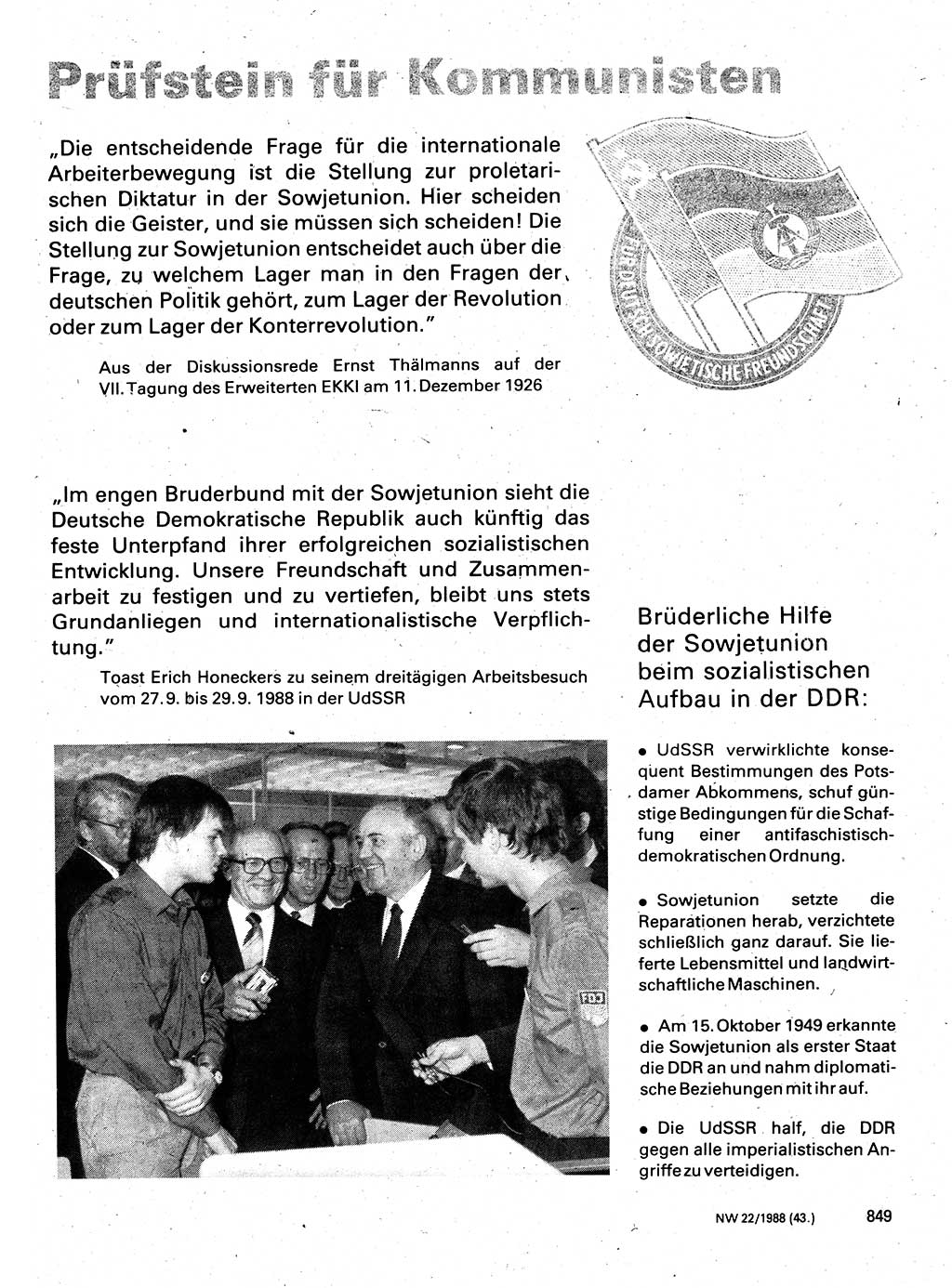Neuer Weg (NW), Organ des Zentralkomitees (ZK) der SED (Sozialistische Einheitspartei Deutschlands) für Fragen des Parteilebens, 43. Jahrgang [Deutsche Demokratische Republik (DDR)] 1988, Seite 849 (NW ZK SED DDR 1988, S. 849)
