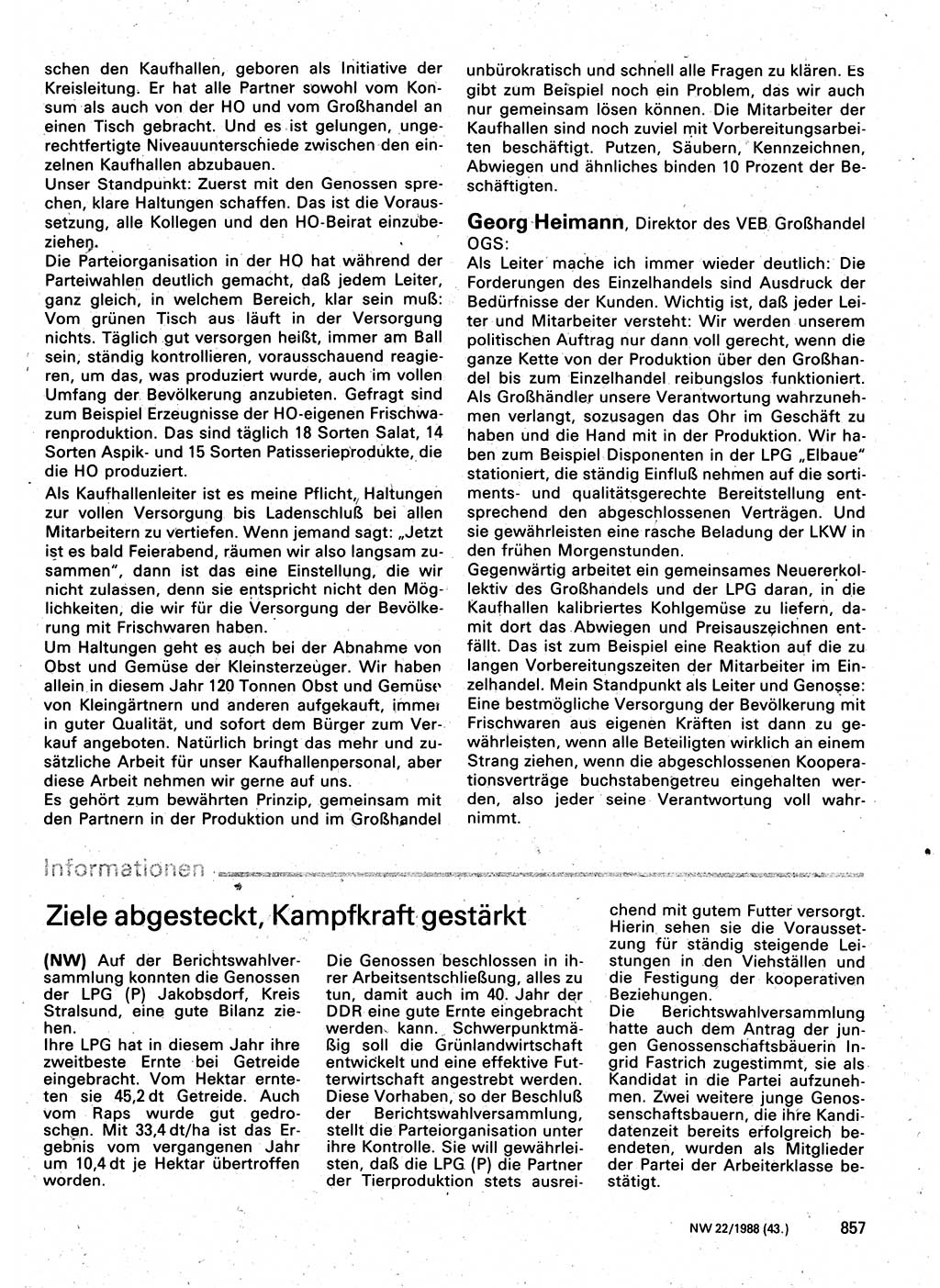 Neuer Weg (NW), Organ des Zentralkomitees (ZK) der SED (Sozialistische Einheitspartei Deutschlands) für Fragen des Parteilebens, 43. Jahrgang [Deutsche Demokratische Republik (DDR)] 1988, Seite 857 (NW ZK SED DDR 1988, S. 857)