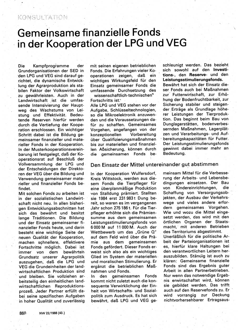 Neuer Weg (NW), Organ des Zentralkomitees (ZK) der SED (Sozialistische Einheitspartei Deutschlands) für Fragen des Parteilebens, 43. Jahrgang [Deutsche Demokratische Republik (DDR)] 1988, Seite 860 (NW ZK SED DDR 1988, S. 860)