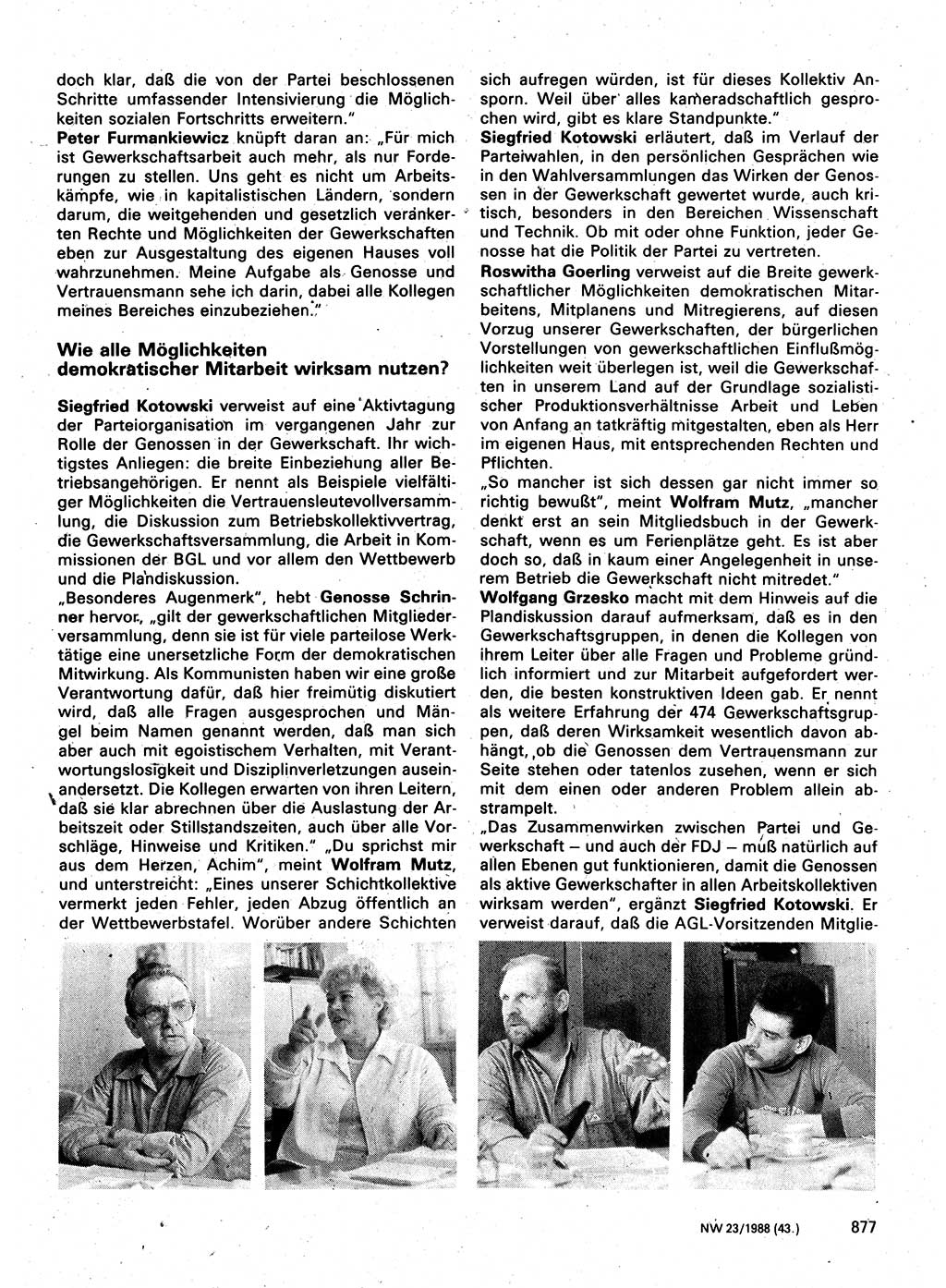 Neuer Weg (NW), Organ des Zentralkomitees (ZK) der SED (Sozialistische Einheitspartei Deutschlands) für Fragen des Parteilebens, 43. Jahrgang [Deutsche Demokratische Republik (DDR)] 1988, Seite 877 (NW ZK SED DDR 1988, S. 877)