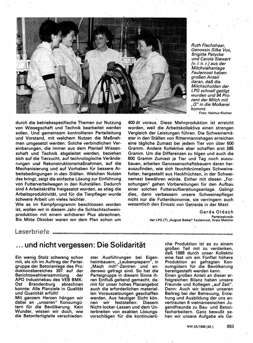 Neuer Weg (NW), Organ des Zentralkomitees (ZK) der SED (Sozialistische Einheitspartei Deutschlands) für Fragen des Parteilebens, 43. Jahrgang [Deutsche Demokratische Republik (DDR)] 1988, Seite 893 (NW ZK SED DDR 1988, S. 893)