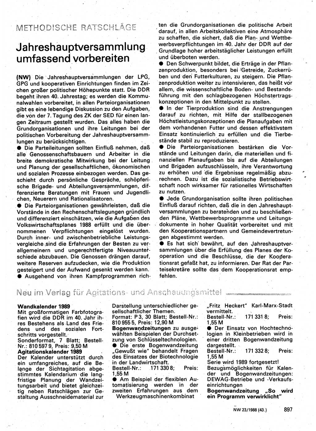 Neuer Weg (NW), Organ des Zentralkomitees (ZK) der SED (Sozialistische Einheitspartei Deutschlands) für Fragen des Parteilebens, 43. Jahrgang [Deutsche Demokratische Republik (DDR)] 1988, Seite 897 (NW ZK SED DDR 1988, S. 897)