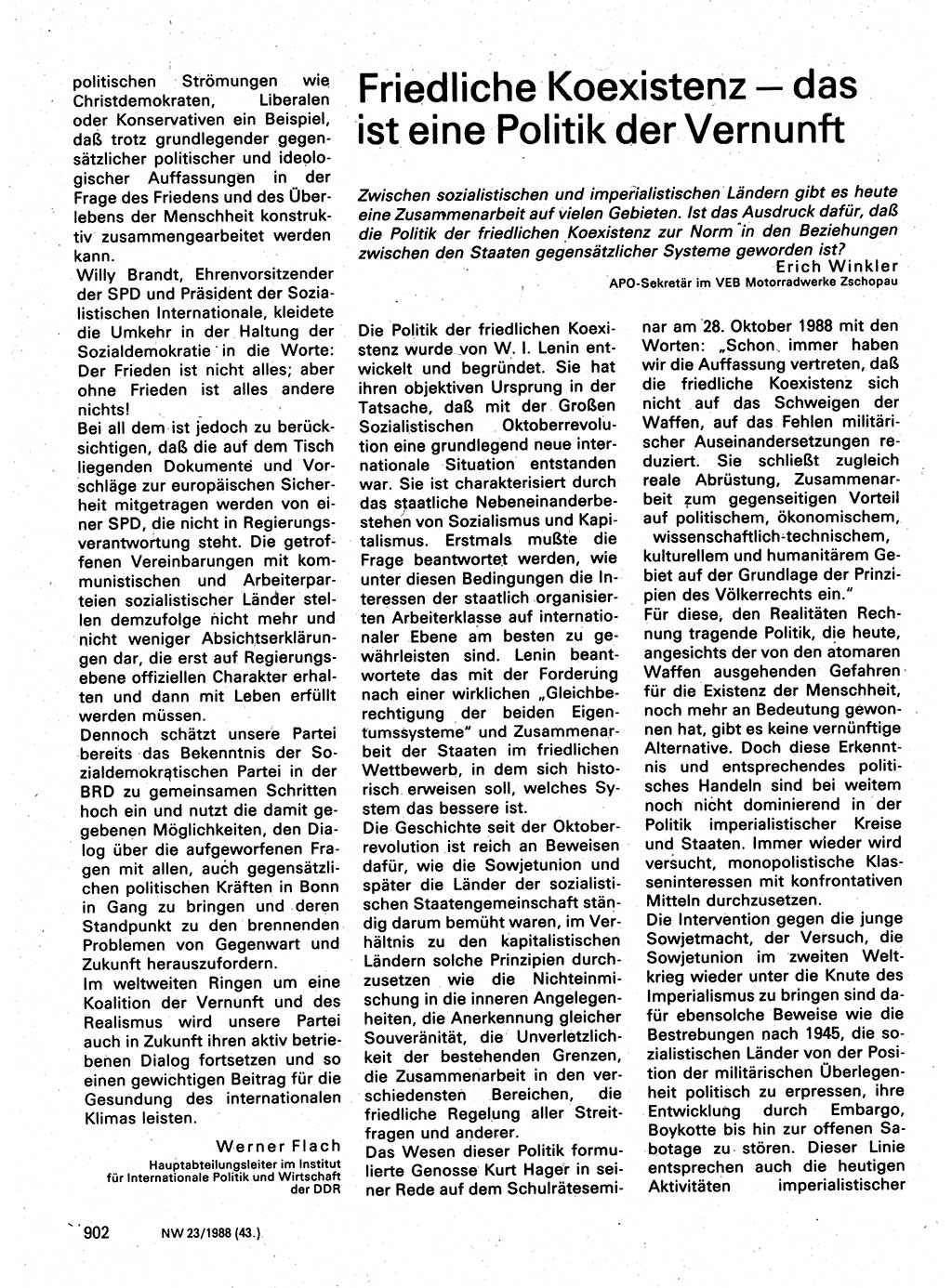 Neuer Weg (NW), Organ des Zentralkomitees (ZK) der SED (Sozialistische Einheitspartei Deutschlands) für Fragen des Parteilebens, 43. Jahrgang [Deutsche Demokratische Republik (DDR)] 1988, Seite 902 (NW ZK SED DDR 1988, S. 902)