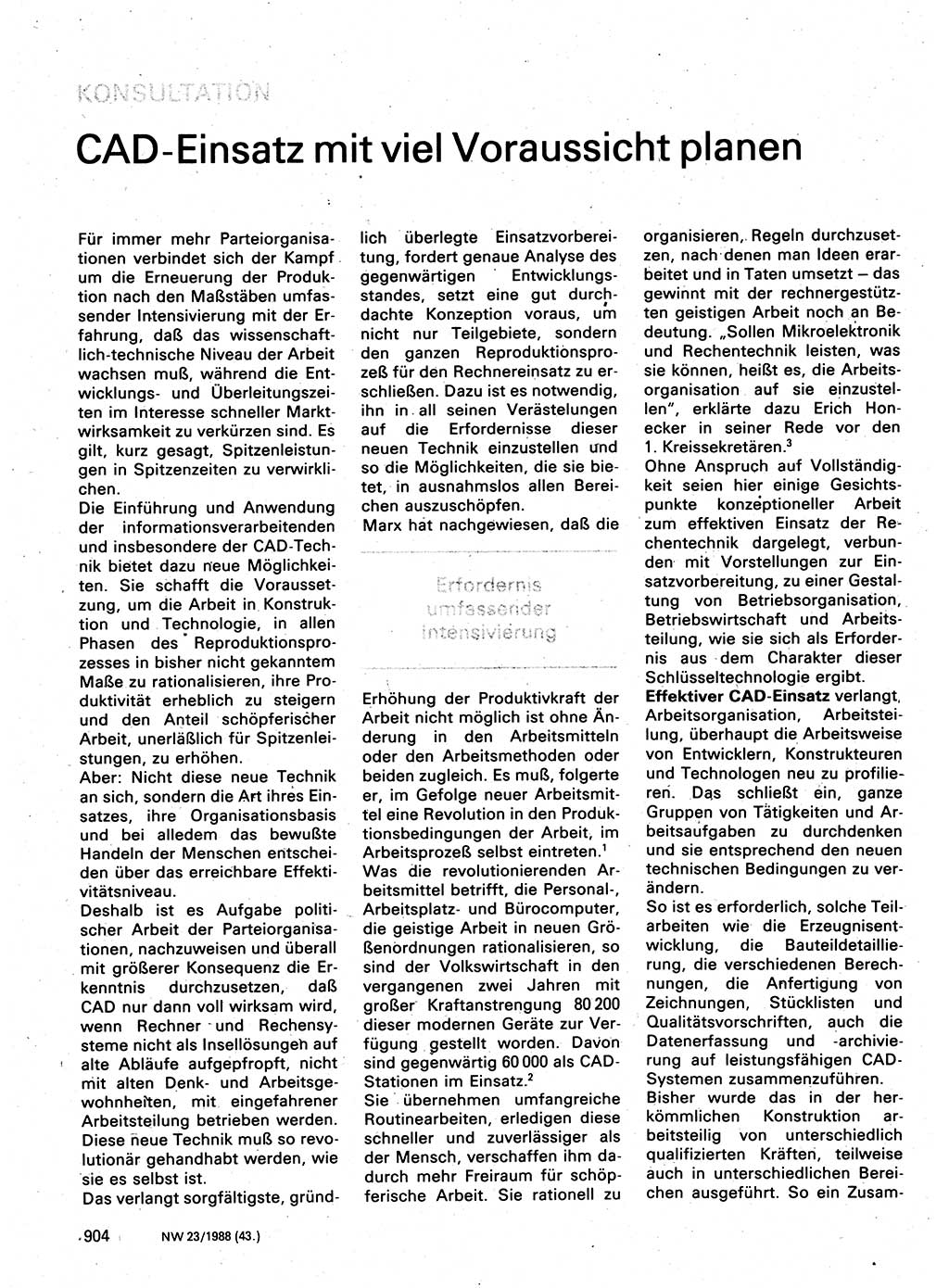 Neuer Weg (NW), Organ des Zentralkomitees (ZK) der SED (Sozialistische Einheitspartei Deutschlands) fÃ¼r Fragen des Parteilebens, 43. Jahrgang [Deutsche Demokratische Republik (DDR)] 1988, Seite 904 (NW ZK SED DDR 1988, S. 904)